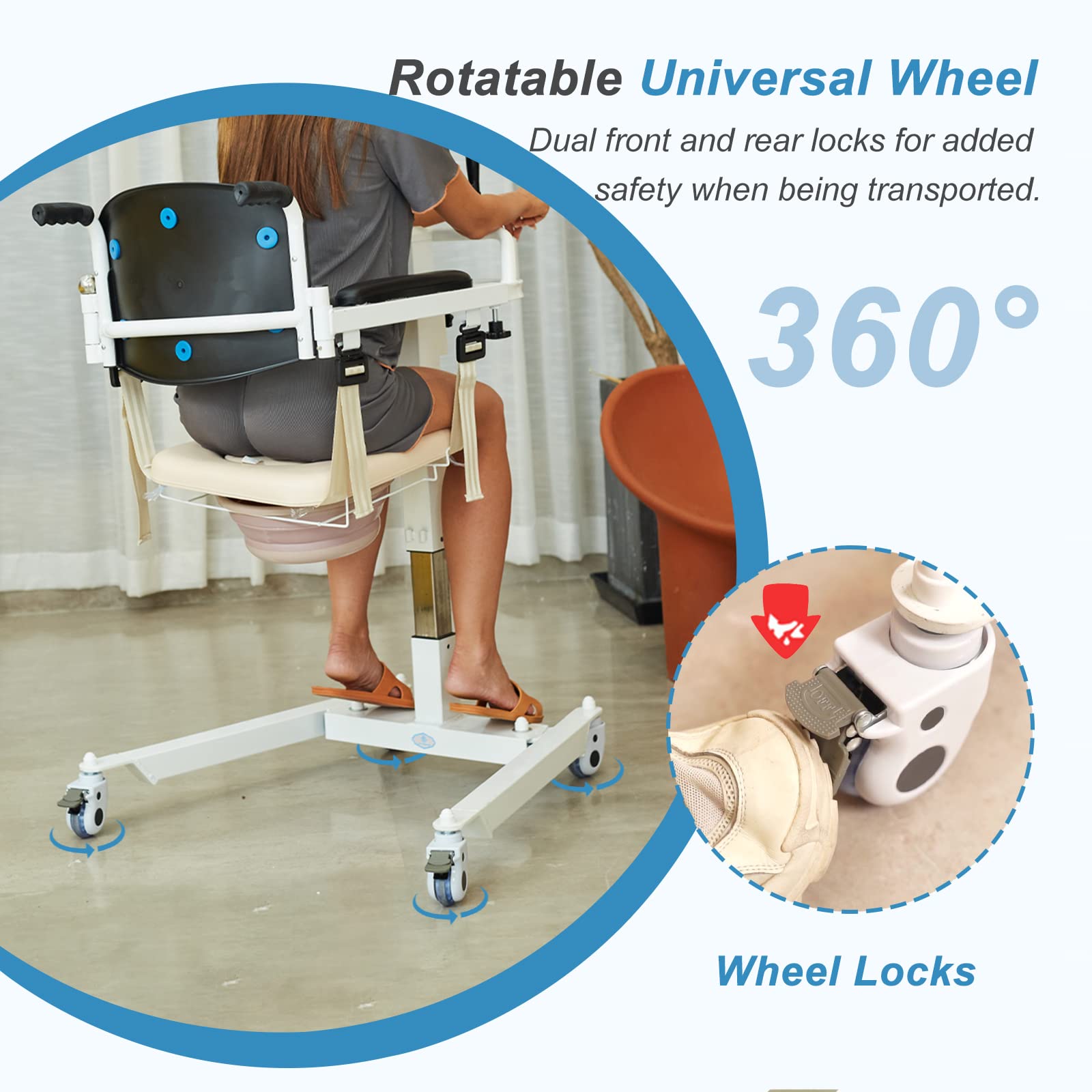 Patient Lift Transfer Chair for Elderly & Disabled - 300 lb Capacity Commode Wheelchair with Padded Seat | Home Use for Bed, Toilet, Shower & Car Transfers | Ideal for Post-Surgery Recovery & Elderly Care