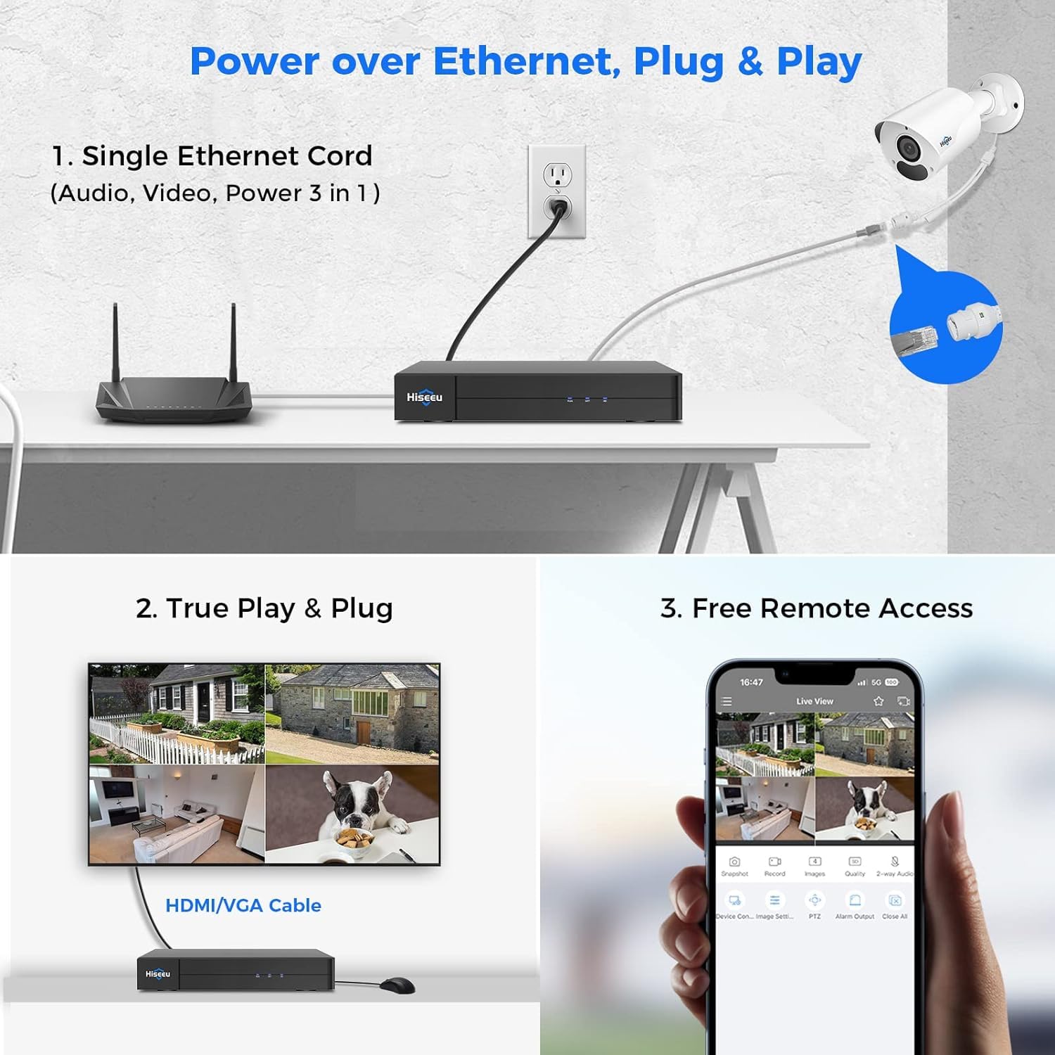 Hiseeu 8 Port 4K PoE NVR with 16 Channel Extendable - Supports 4K/2K/8MP/5MP/3MP/1080P PoE Cameras - Free Remote Access, Motion Detection, 24/7 Recording & Smart Playback (No HDD Included) - Ideal for Home Security, Office Surveillance & Business Monitoring
