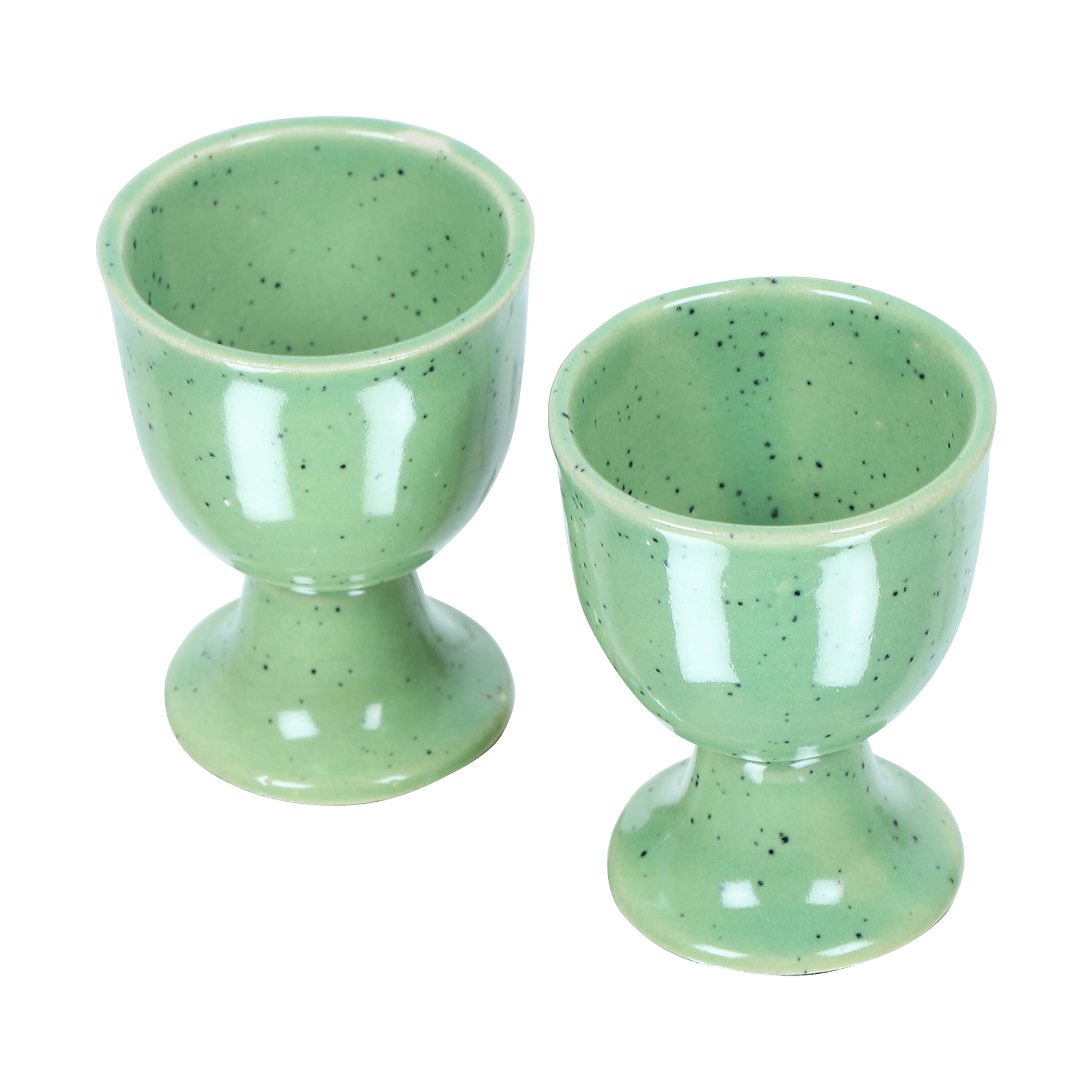 Ceramic Egg Cup Set - Soft Boiled Egg Holder, Pottery Housewarming Gift (Set of 4 with Green Mat) | Perfect for Breakfast, Brunch, Easter Decor & Kitchen Decorations