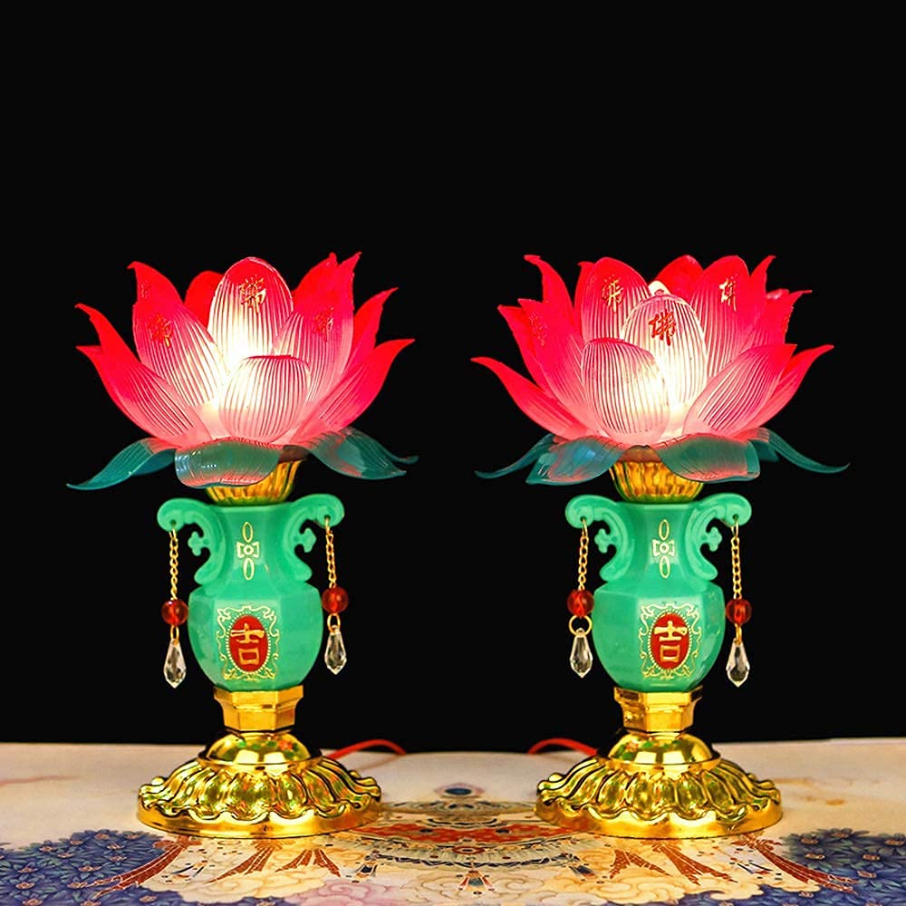 1 Pair Jade Vase Lotus Lantern - Electric Buddha Lamp with Incense Holder - Home Decor for Meditation Room, Yoga Studio & Spiritual Spaces - Perfect for Zen Decor, Altar Lighting & Relaxation