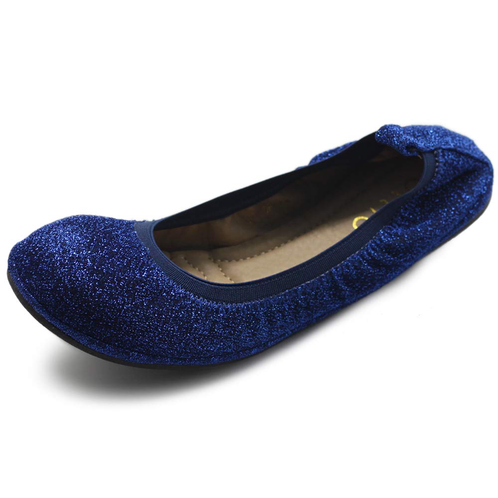 Ollio Women's Glitter Slip-On Ballet Flats - Comfortable Basic Shoes for Casual Wear, Office & Party Outfits | Style F118