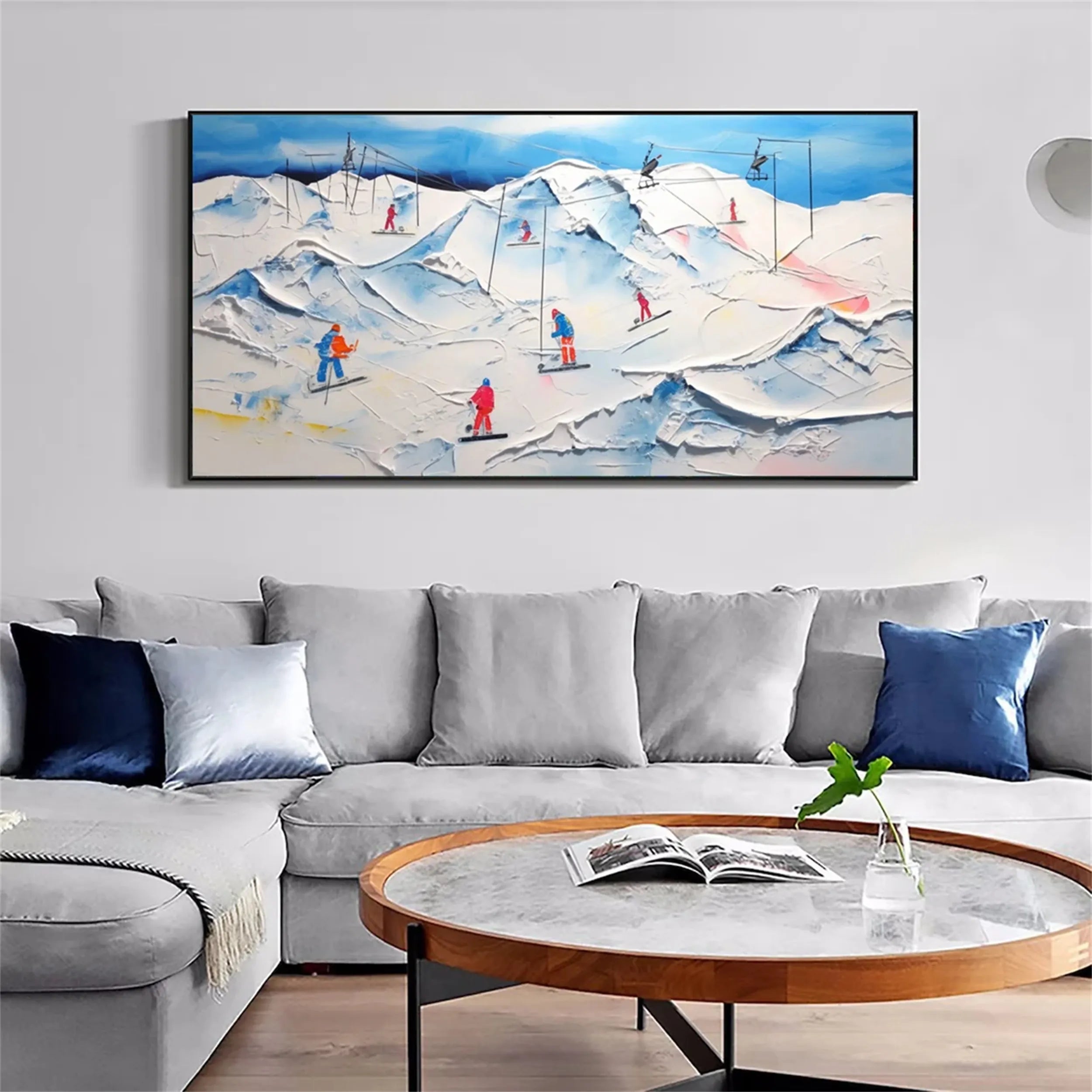 Premium Skiing Sport Art Textured Painting Canvas Wall Decor - Winter Sports Theme Home & Office Decoration #MM224 - Perfect for Living Room, Bedroom, Ski Lodge & Cabin Decor