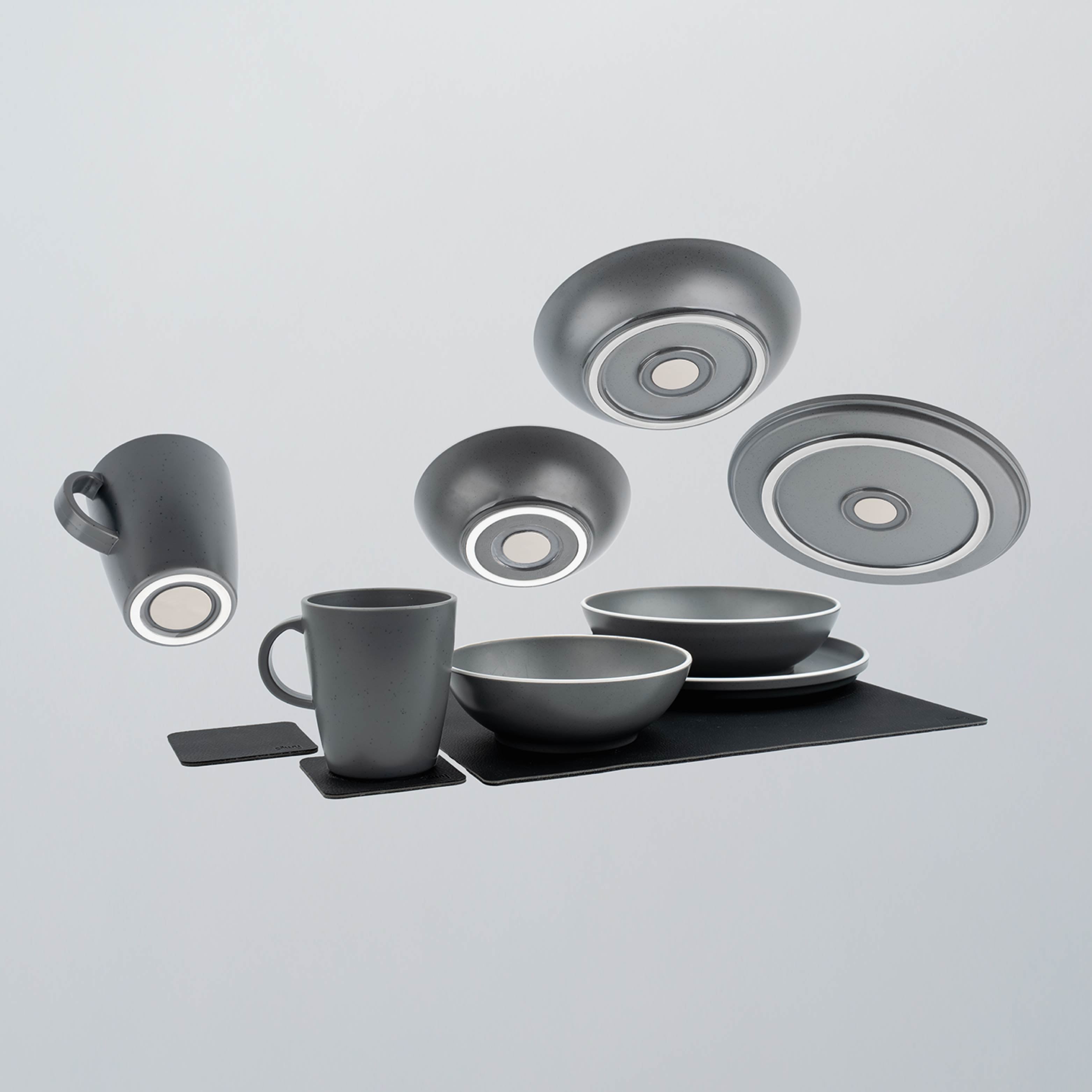 DOLOMIT GREY Magnetic Plastic Dinnerware Set - Lightweight & Durable Dish Set for Camping, Picnics, and Outdoor Dining