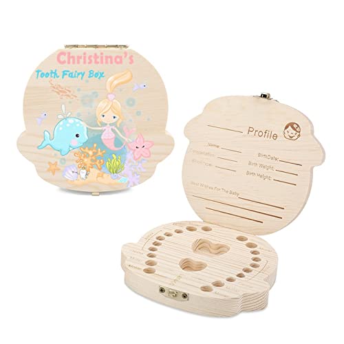 Custom Wooden Baby Tooth Keepsake Box - Mermaid Themed Organizer for Kids' Teeth, Perfect Baby Shower & Birthday Gift for Girls - Preserve Childhood Memories in Style (Great for Nursery Decor & Memory Keeping)