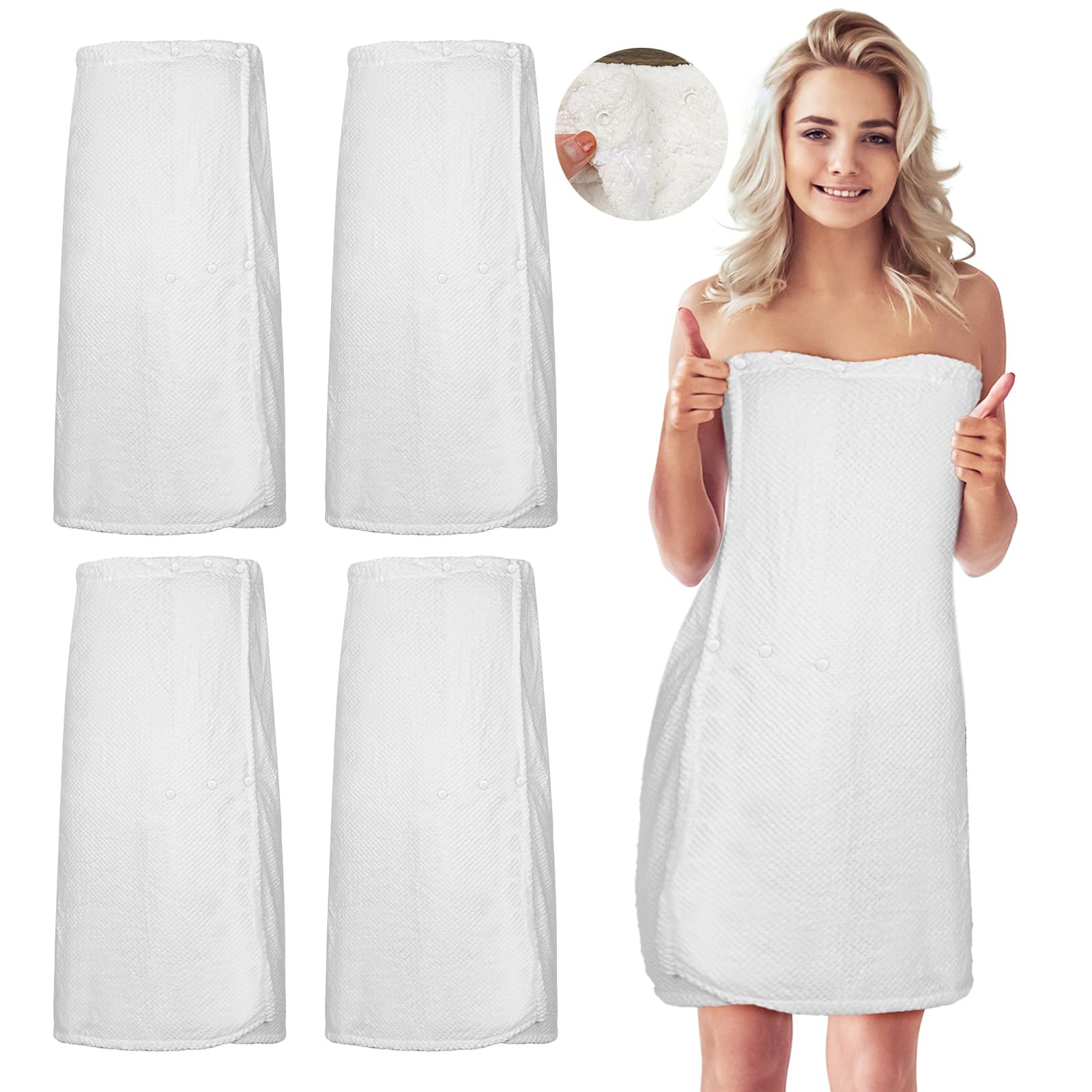 Tigeen 4-Piece Spa Wrap Set for Women - Adjustable Elastic Closure Bath Towel Robe, Lightweight Shower Wrap (Medium, White) | Perfect for Spa Days, Post-Shower Relaxation & At-Home Pampering