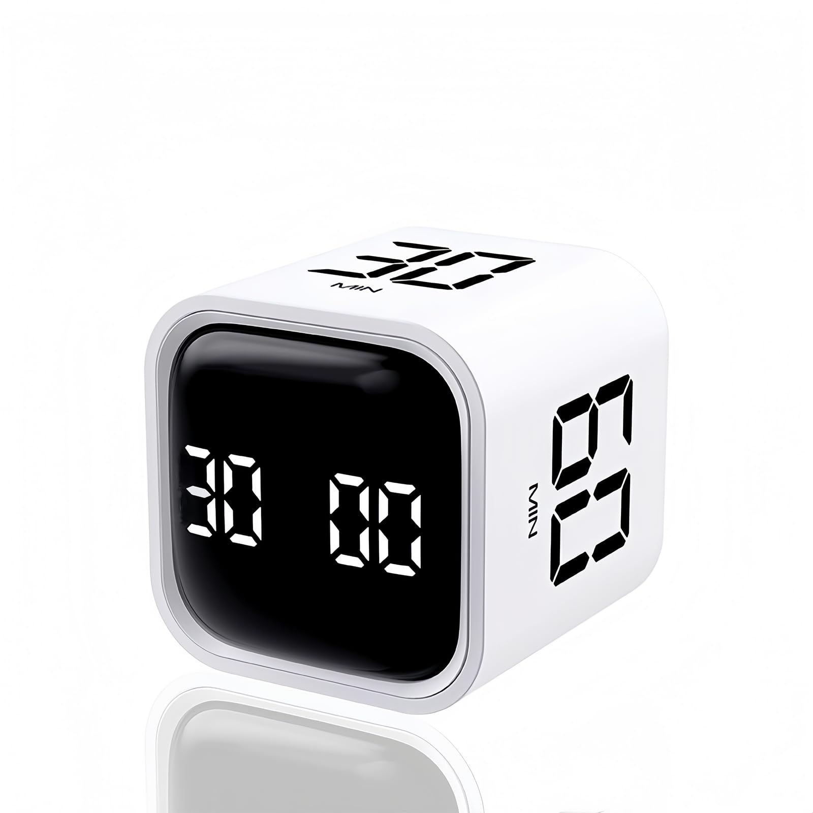Rechargeable Digital Cube Pomodoro Timer - 5/10/30/60min & Custom Countdown with Vibration & Adjustable Alarm - Productivity Tool for Office Work, Kitchen Cooking, ADHD Kids Study & Focus (White)