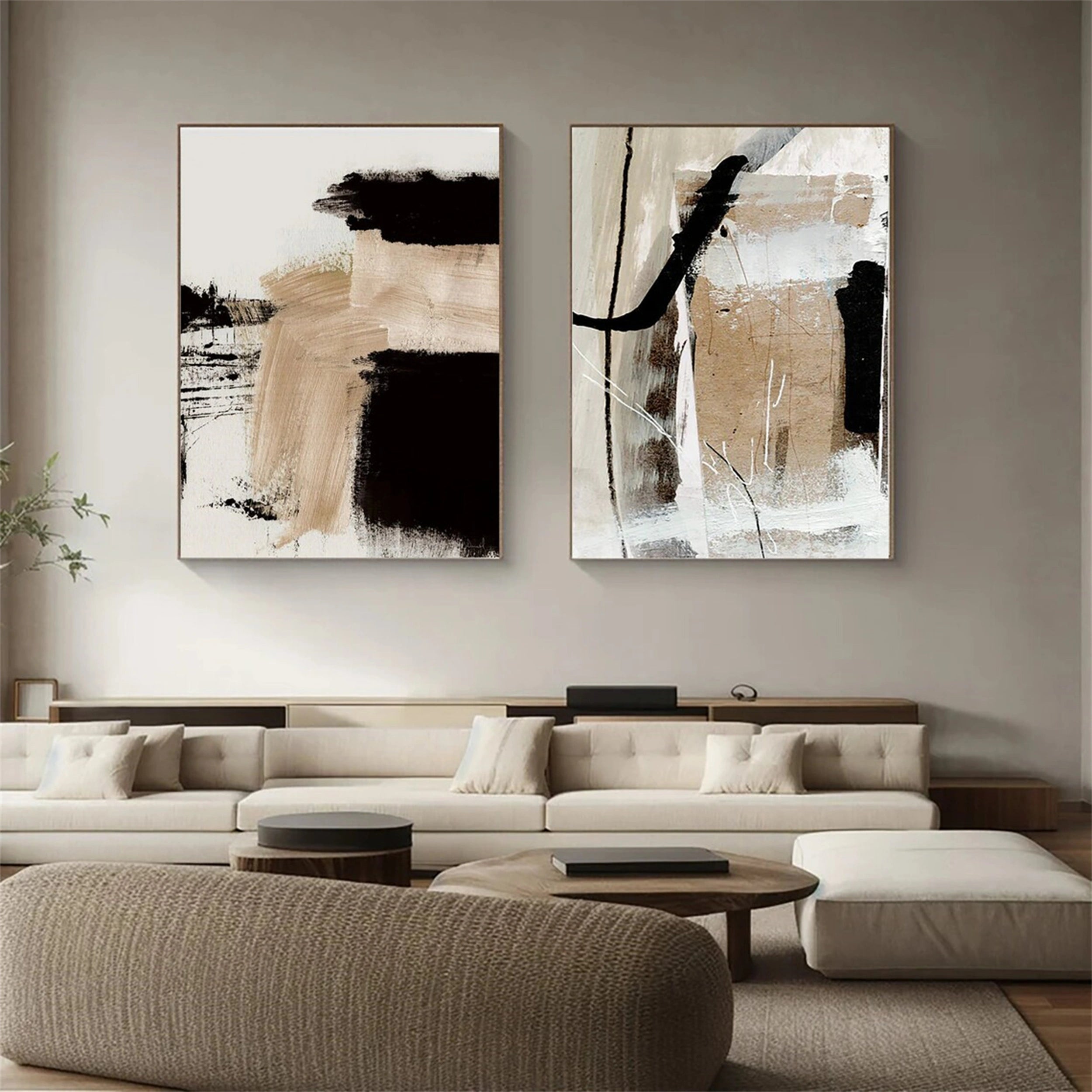 Abstract Painting Set of 2 - Modern Wall Art Decor for Living Room, Bedroom & Office | #AB 098