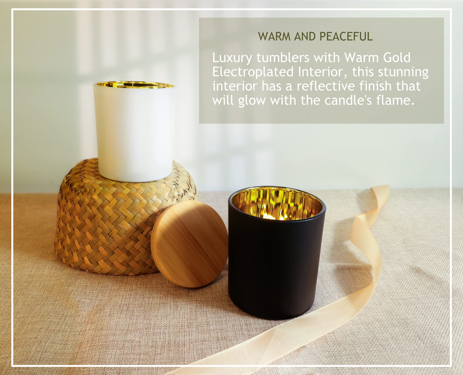 Aroparc 10oz Candle Jars with Bamboo Lids - 12 Pack Black Matte Glass Containers with Gold Interior for DIY Candle Making, Home Decor & Wedding Favors - Perfect for Soy Wax, Essential Oils & Gift Packaging