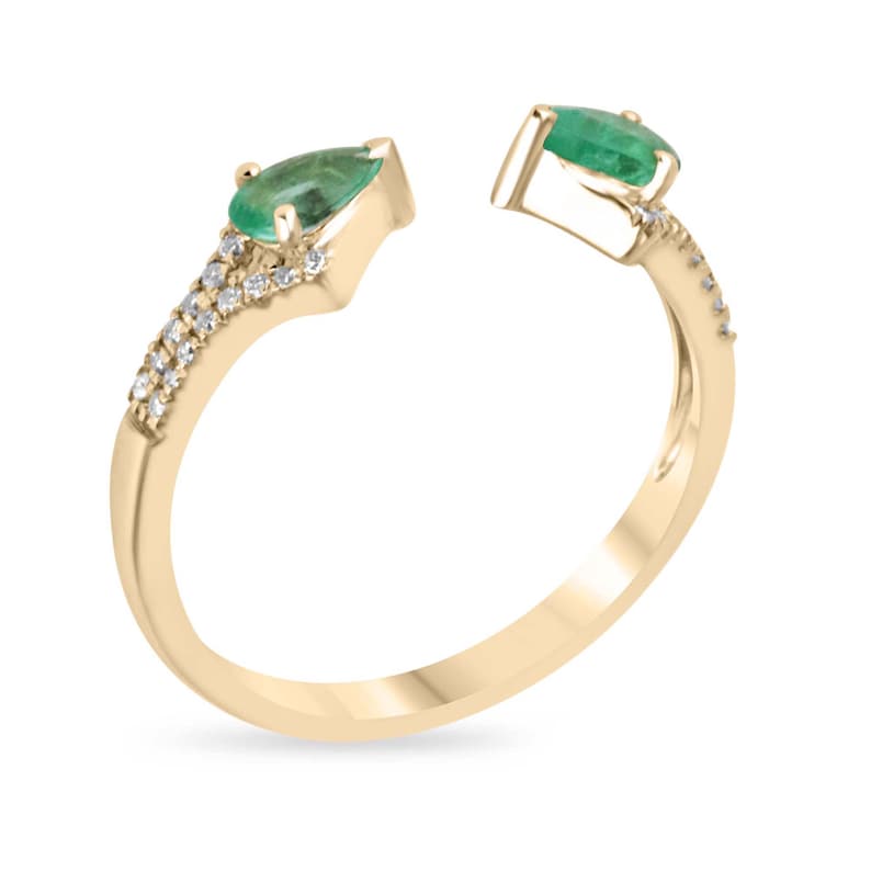 0.47tcw 14K Gold Pear Cut Green Gemstone & Diamond Stacking Ring for Women - Elegant Wedding, Engagement, Anniversary Gift Idea