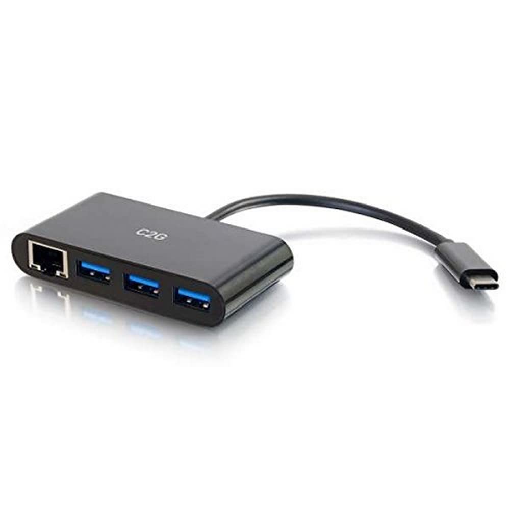 Legrand C2G 29747 USB C to Ethernet Hub with Gigabit Port & Power Delivery - 3-in-1 Adapter for MacBook Pro/Air, iPad Pro, Chromebook - Black (1 Count) | Perfect for Home Office, Remote Work & Gaming Setups