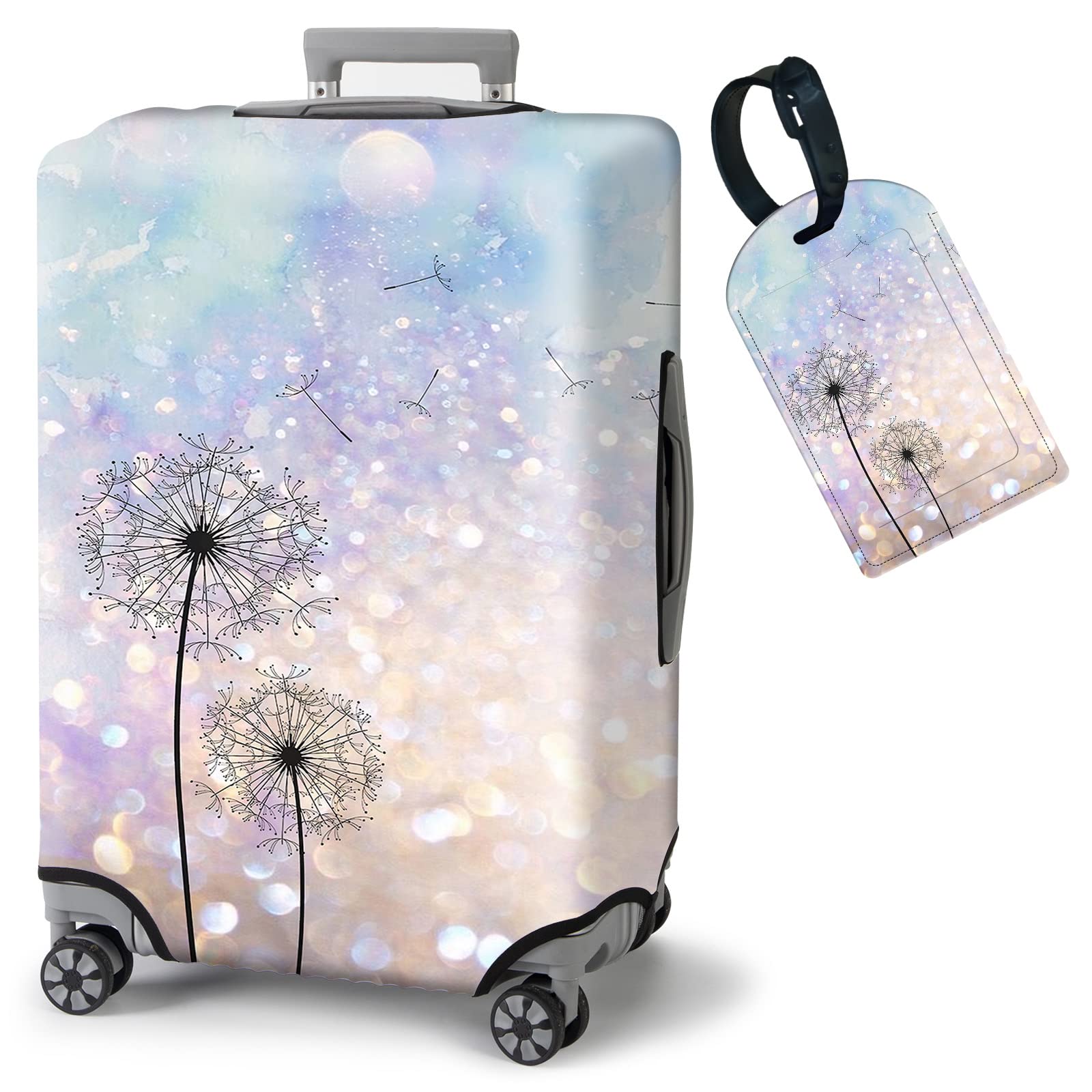 FUYOCWE TSA Approved Luggage Cover for 26/27/28 Inch Suitcases - Washable Elastic Travel Suitcase Protector with Luggage Tag (Dandelion Floral, Large) | Perfect for Air Travel, Vacation & Business Trips