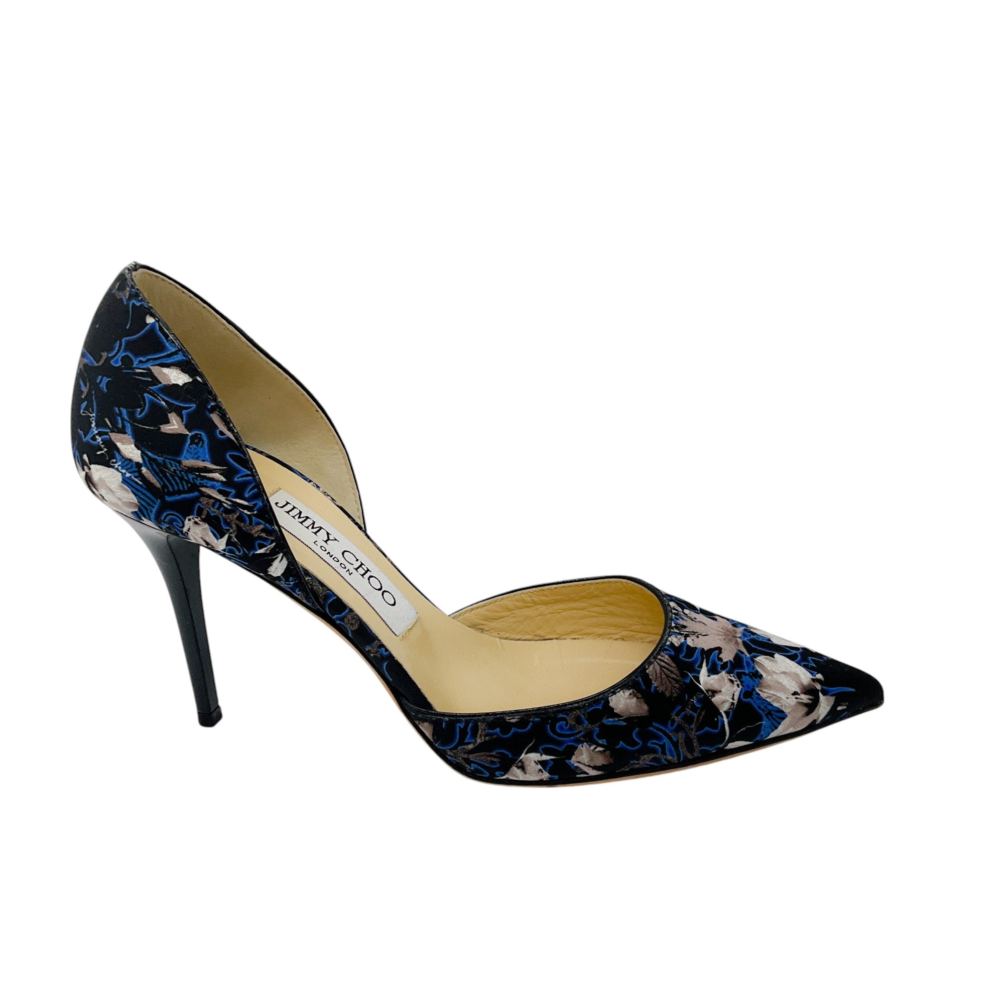Jimmy Choo Women's Black & Blue Printed Satin D'Orsay Pumps - Elegant High Heels for Evening Parties, Weddings & Special Occasions
