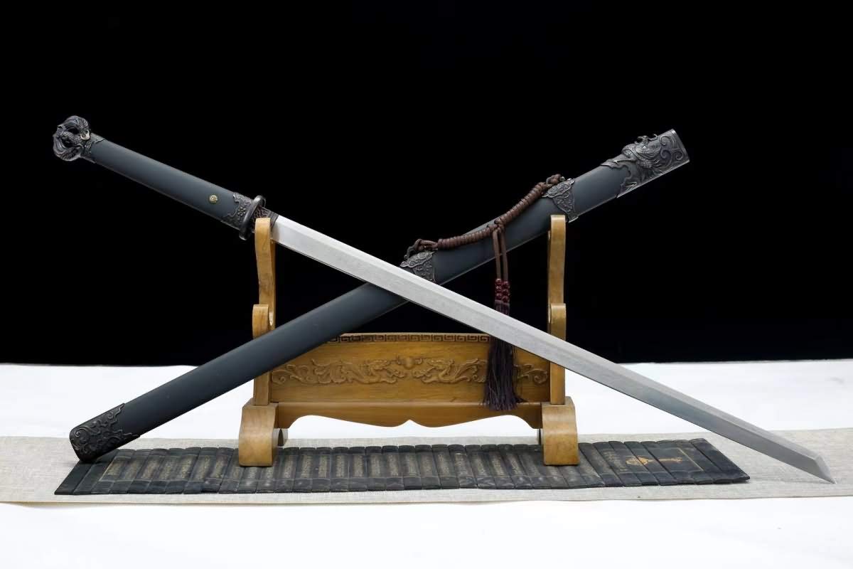 Authentic Hand-Forged Damascus Steel Chinese Han Dao Sword - Full Tang Blade with Alloy Scabbard - 41 Inch Martial Arts Sword for Collectors & Gifts - Perfect for Display, Cosplay, and Traditional Chinese Martial Arts Training