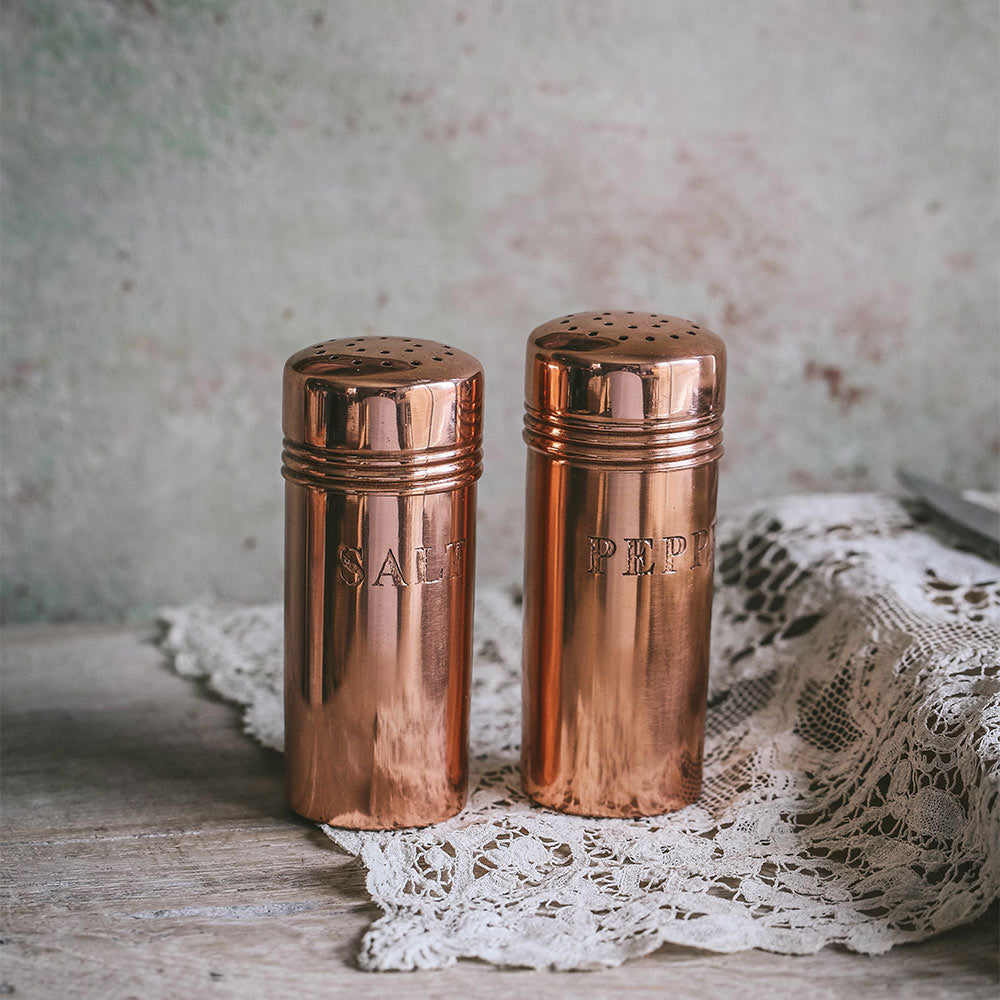 Premium Copper Salt and Pepper Shakers Set - Elegant Kitchen Spice Dispensers for Dining Table, Restaurant & Home Cooking