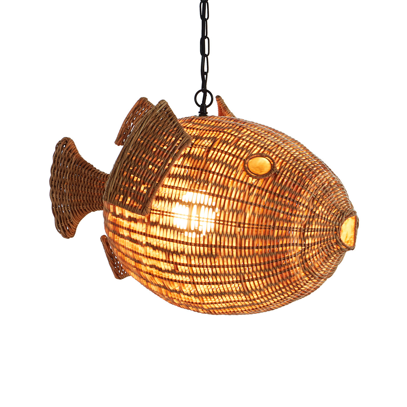 Handwoven Wicker Blowfish Small Pendant Light - Natural Rattan Hanging Decor for Beach House, Boho Bedroom, or Coastal Living Room