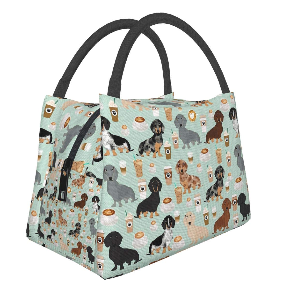 Stylish Insulated Lunch Bag for Men & Women - Cute Dachshund Design Reusable Tote for Work, Picnic & Travel | Keep Food Fresh | BPA-Free Coffee-Themed Lunch Box