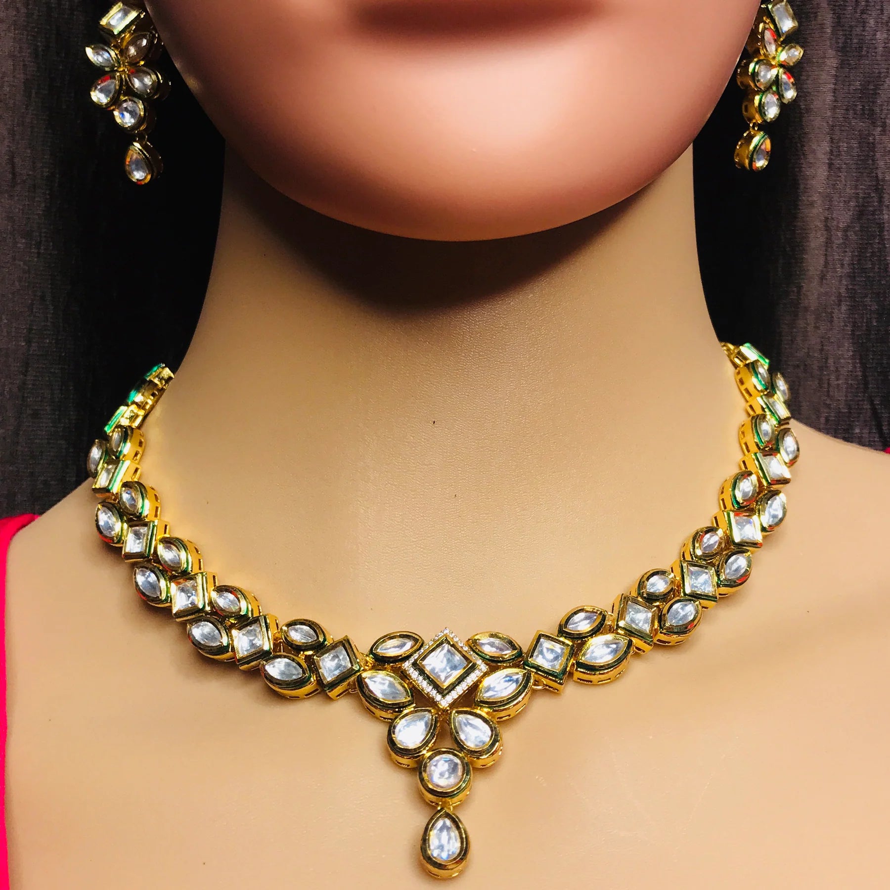 Luxury Gold Plated Royal Kundan Necklace and Earrings Set (D538) - Perfect for Weddings, Parties, and Special Occasions