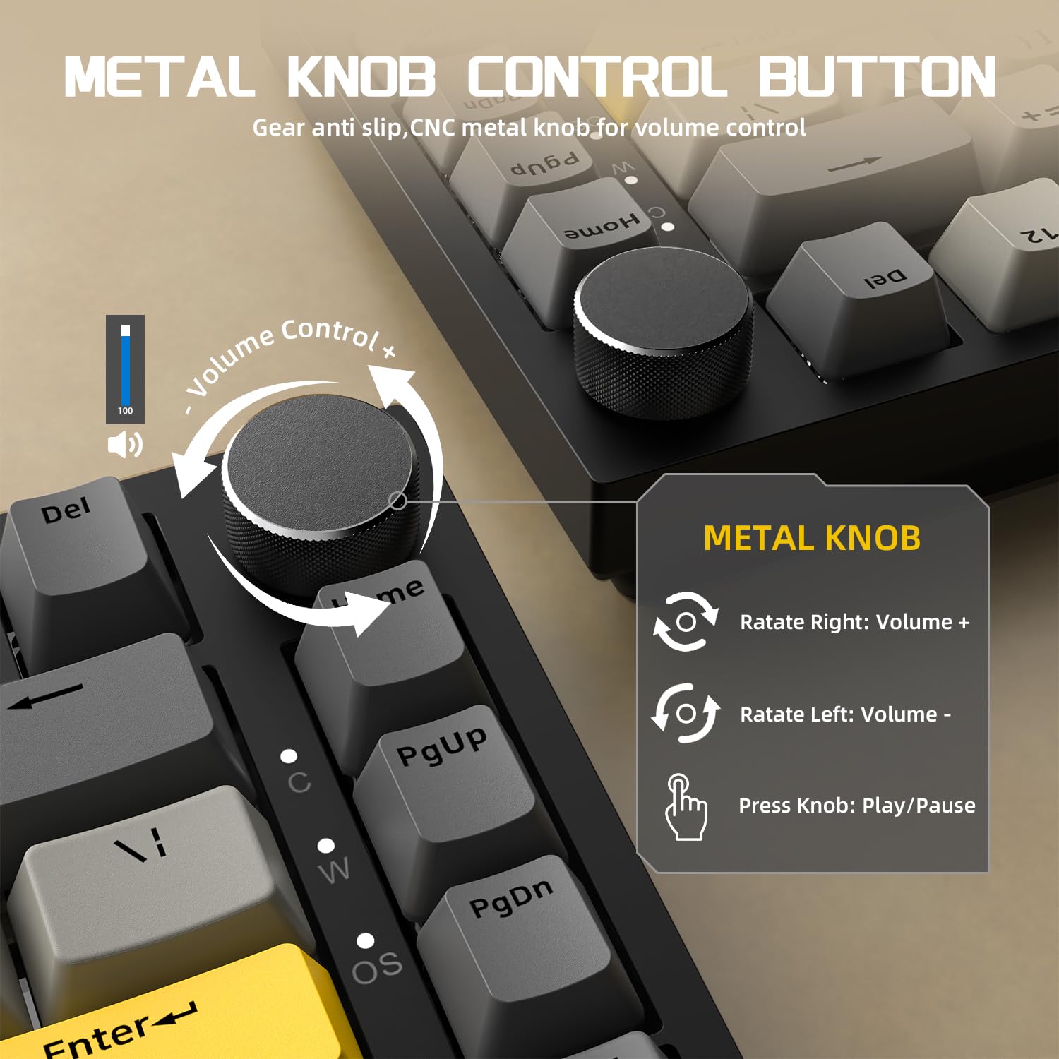 AJAZZ AK820 75% ANSI Layout Mechanical Gaming Keyboard with Knob - 82 Keys, Hot-Swap, RGB Backlit, 5 Sound-Dampening Foams, Linear Switch - Wired USB Keyboard for PC & Mac (Gray) - Perfect for Gaming, Office Work & Typing
