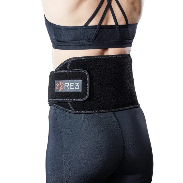RE3 Ice Compression Pack for Back & Chest Pain Relief - Reusable Cryotherapy Wrap for Lower Lumbar, Sciatic Nerve & Tailbone Injuries - Post-Surgery Recovery - Includes 2 Ice Core Blankets (Black, One Size) - Perfect for Athletes, Office Workers & Chronic Pain Sufferers
