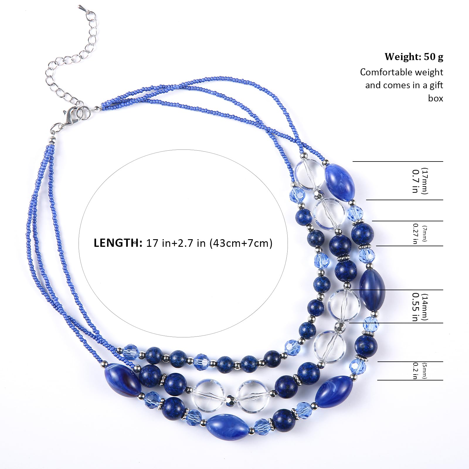 Chunky Layered Beaded Necklace for Women - Multi Strand Statement Jewelry - Fashion Birthday Gift for Mom - Perfect for Fall Outfits, Parties & Special Occasions