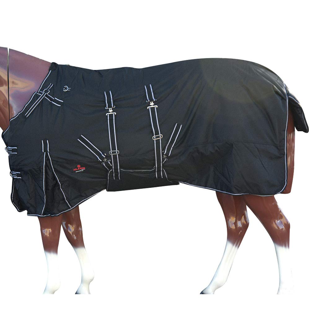 HILASON 1200D Winter Waterproof Horse Blanket with Belly Wrap - 78 Inches, Black | Heavy Duty Polyester Horse Rug for Cold Weather | Ideal for Trail Riding, Stable Use & Outdoor Protection