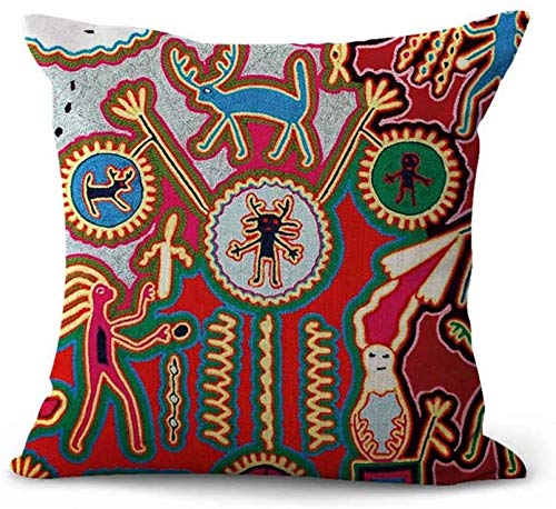 ArtSocket Set of 4 Linen Throw Pillow Covers 20x20 Inches - Mexican Huichol Embroidery Square Decorative Pillow Cases for Sofa, Bed & Home Decor | Boho Chic Living Room & Bedroom Accent Pillows