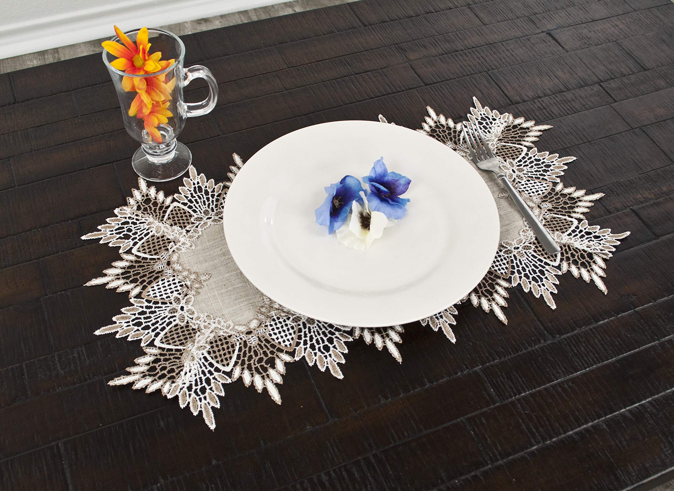 Lace Place Mat 13x20 Inch Neutral Earth Tones - Dining & Coffee Table Decor