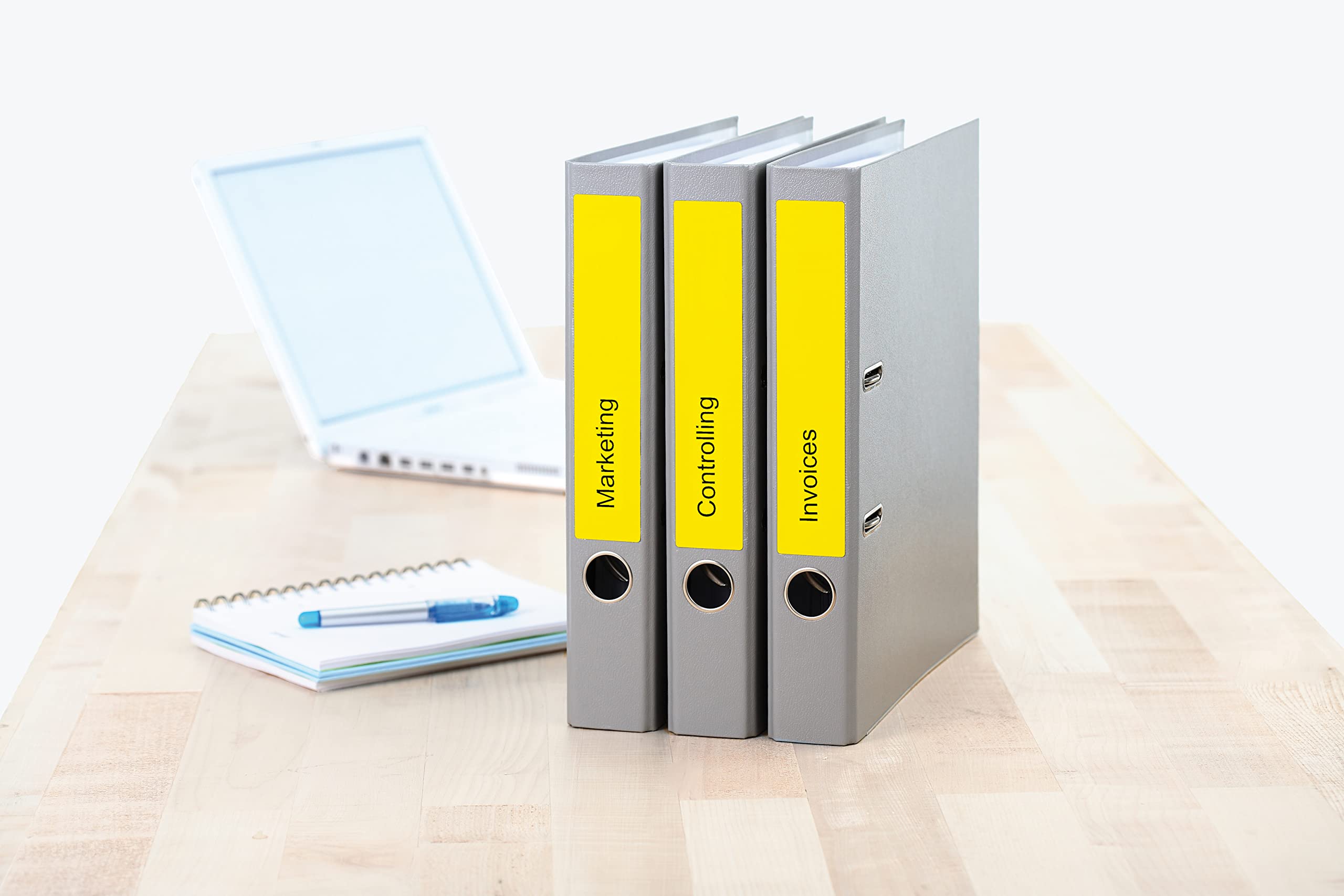 HERMA 5091 Self Adhesive Spine Labels - 140 Blank Yellow Labels (192x38mm), 7 Labels per A4 Sheet, 20 Sheets Pack - Compatible with Laser & Inkjet Printers - Perfect for File Folders, Lever Arch Files, Office Organization & Document Classification