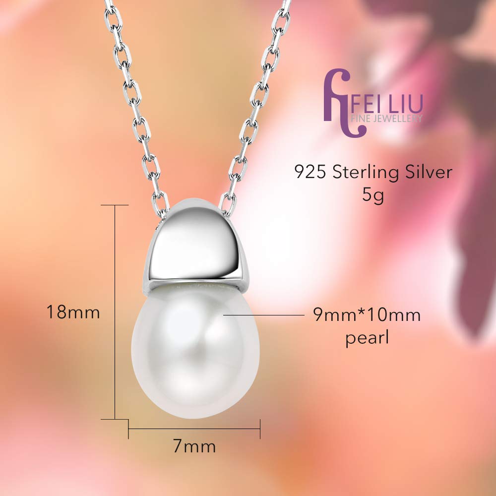 Fei Liu 925 Sterling Silver Pearl Pendant Necklace for Women - Elegant Jewelry Gift Box - Perfect for Weddings, Anniversaries & Special Occasions