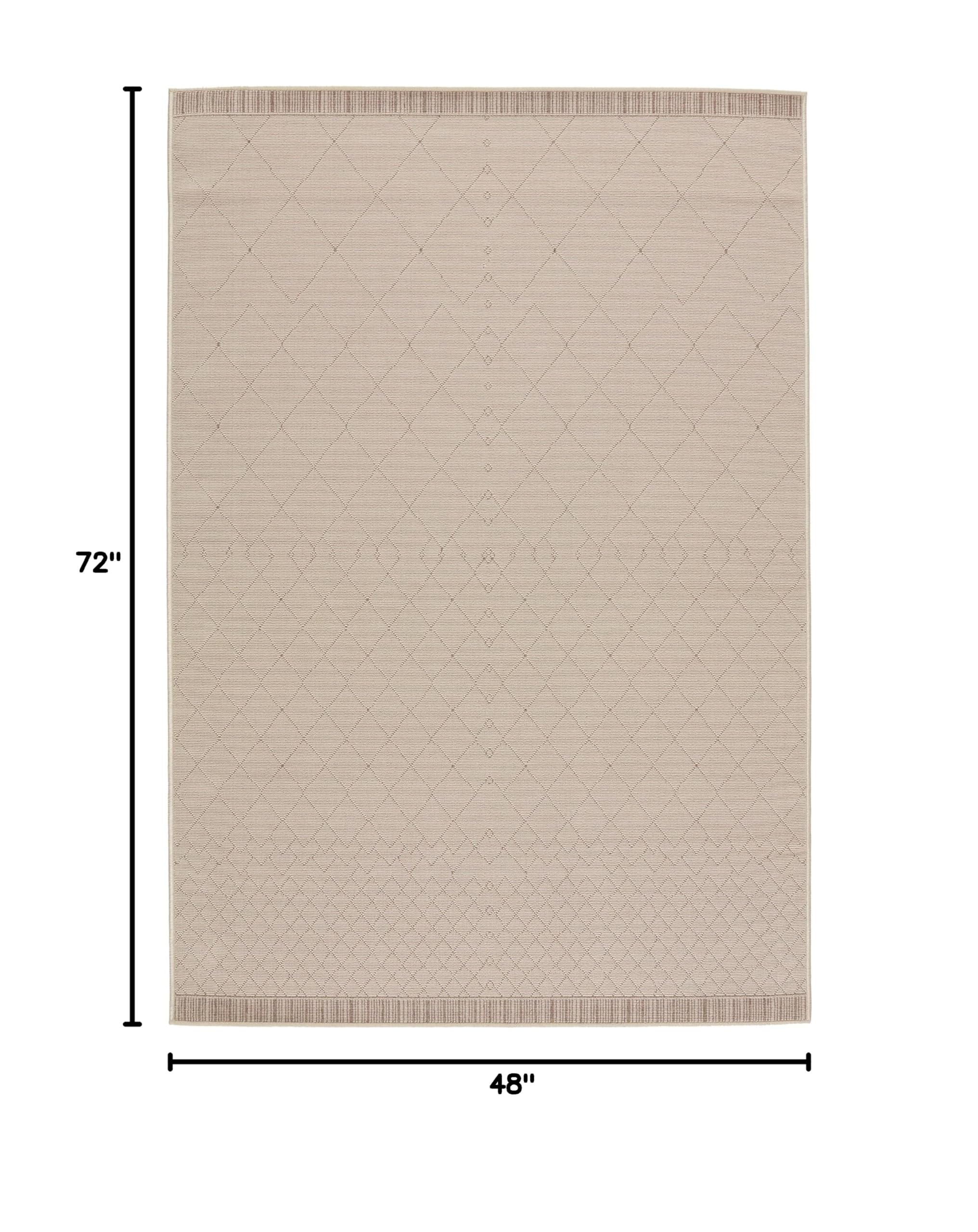 Jaipur Living Outdoor 4x6 Area Rug - Farmhouse Style Beige/Dark Taupe Patio Rug for Deck, Porch & Backyard Decor | Weather-Resistant & Durable