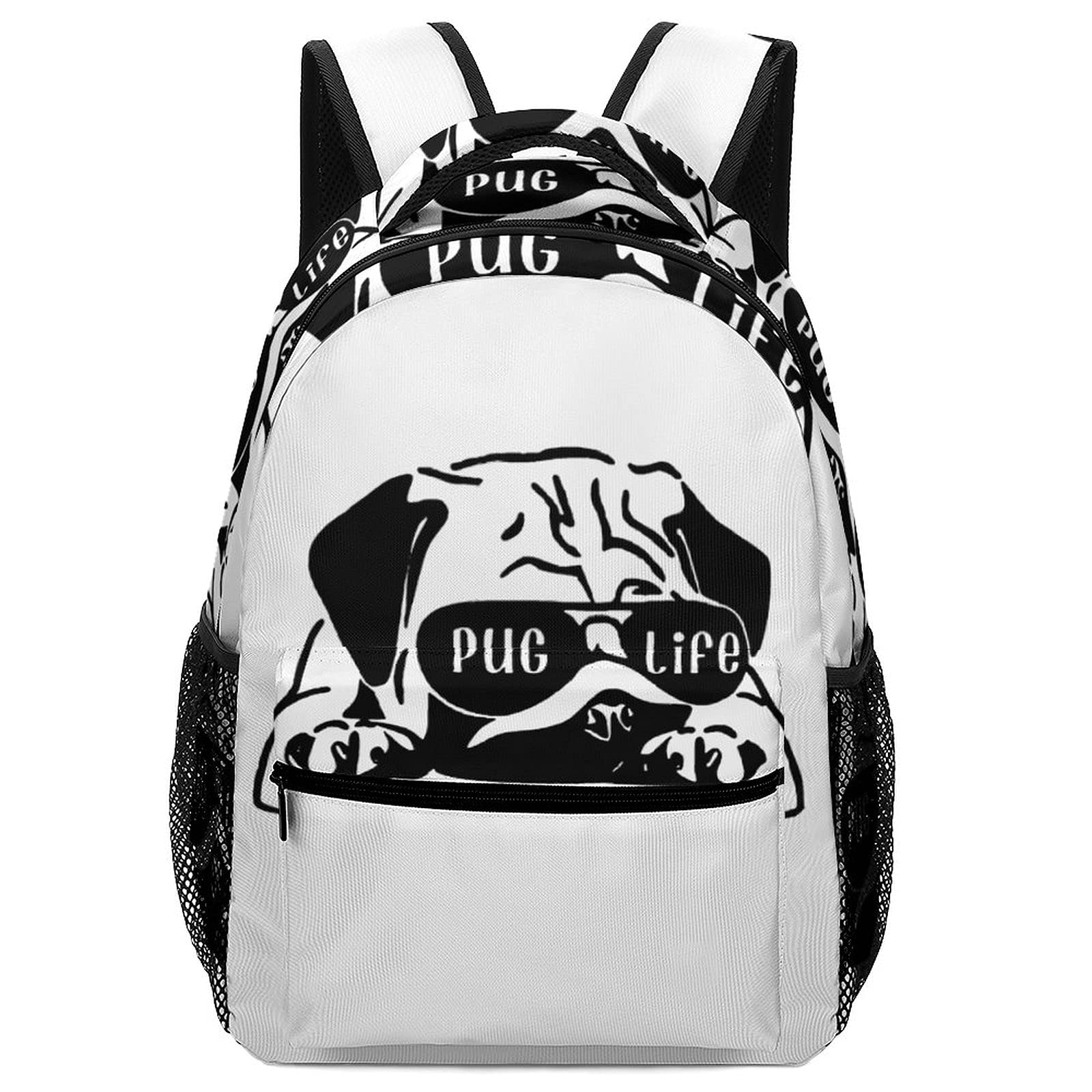 Pug Life Printed Backpack - Cute Funny School Bag for Teens & Kids - Durable Bookbag for School, College, Travel & Daily Use