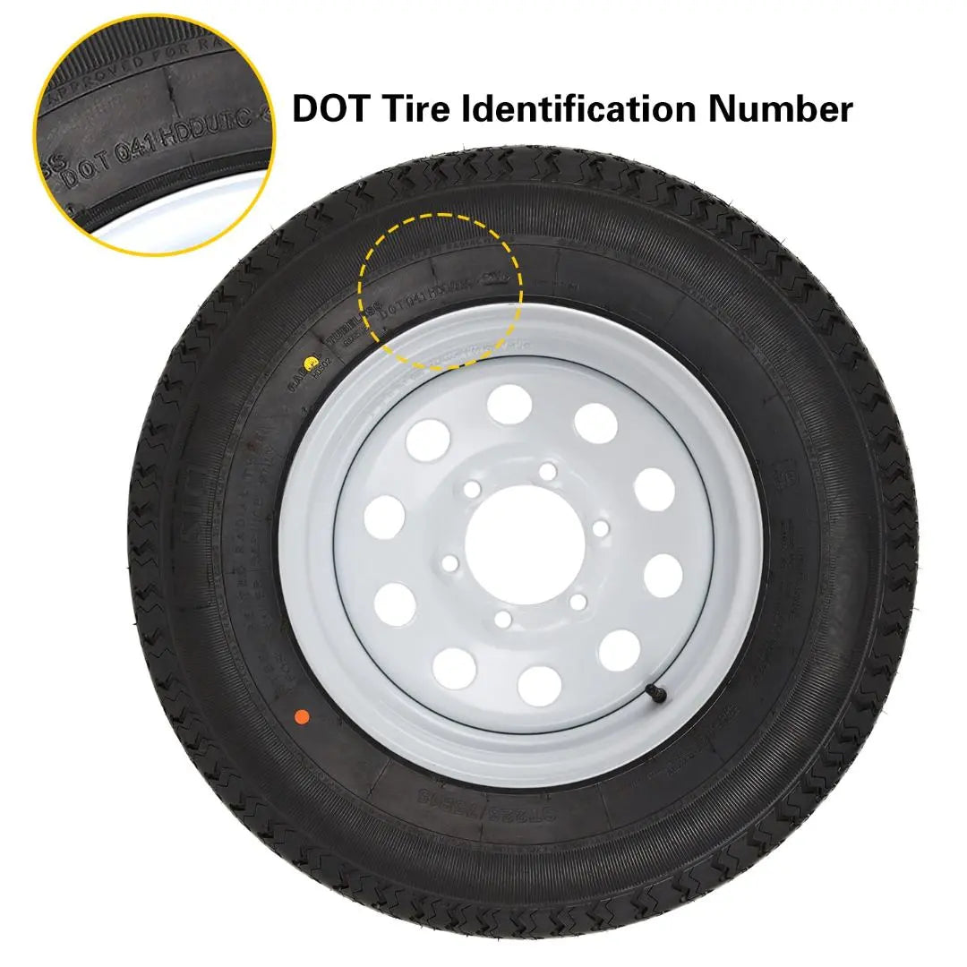ST225/75R15 Radial Trailer Tire with Rim - 10 Ply Load Range E (1 Pack) - Heavy Duty for Boat Trailers, Utility Trailers & Campers