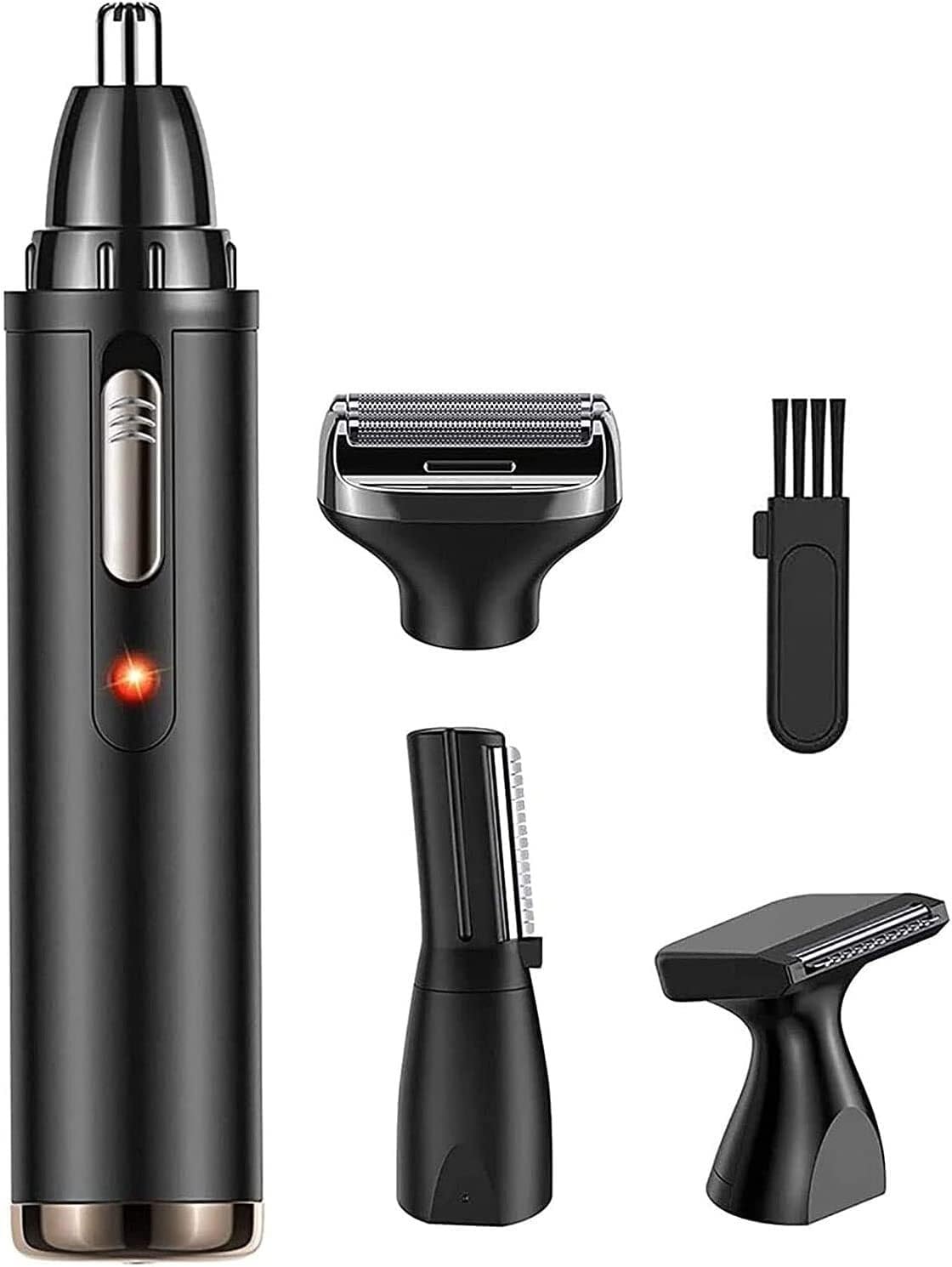 4-in-1 USB Rechargeable Nose & Ear Hair Trimmer with Waterproof Dual Edge Blades - Portable Grooming Kit for Men - Perfect for Travel, Home & Office Use - Black