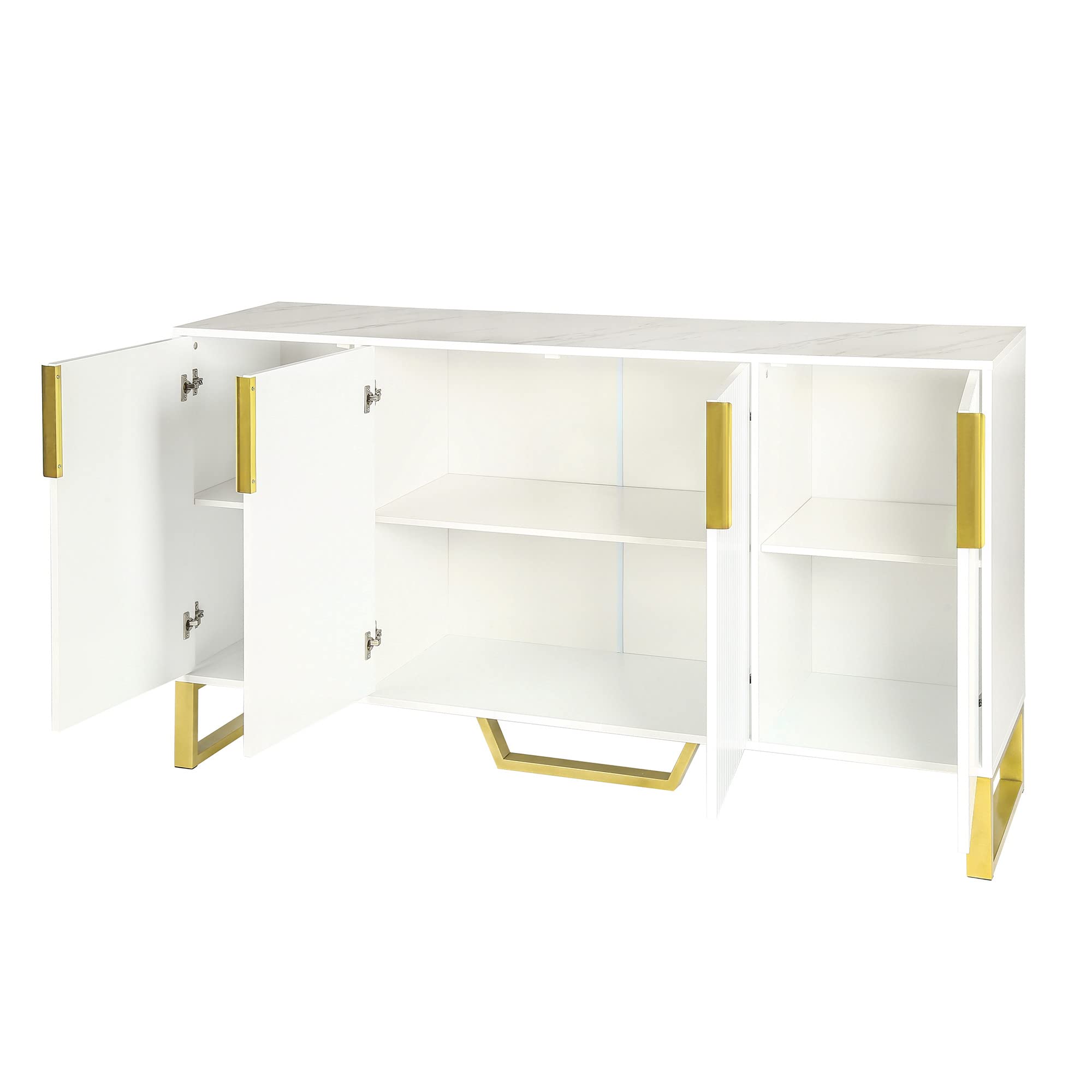 Luxury 4-Door Buffet Sideboard Cabinet with Adjustable Shelves - Freestanding Storage Furniture with Metal Handles & Legs for Dining Room, Living Room & Entryway - Perfect for Home Organization & Entertaining (White)