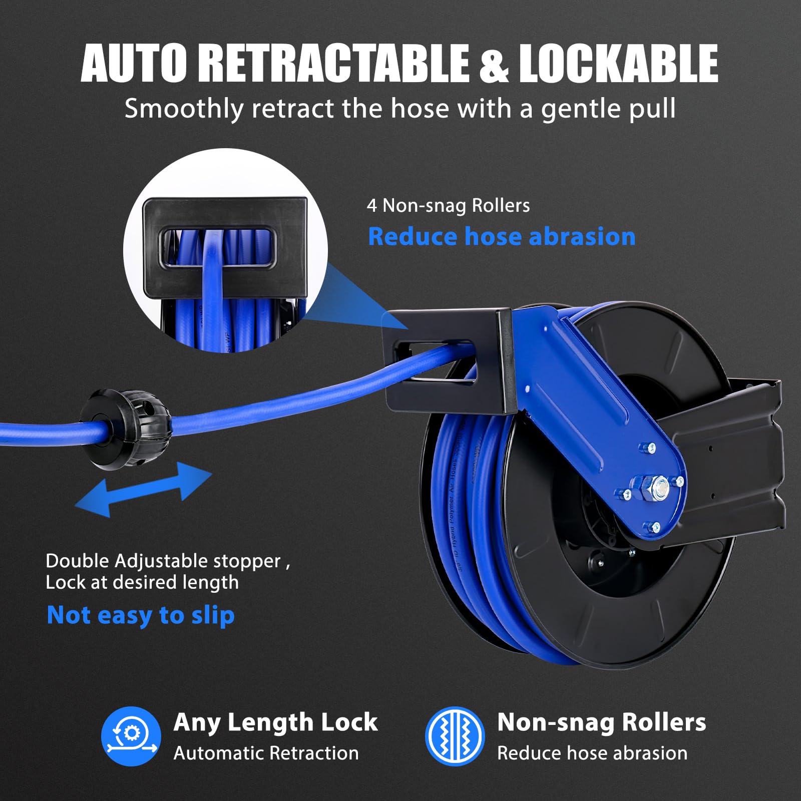 Heavy Duty Retractable Air Hose Reel - 3/8