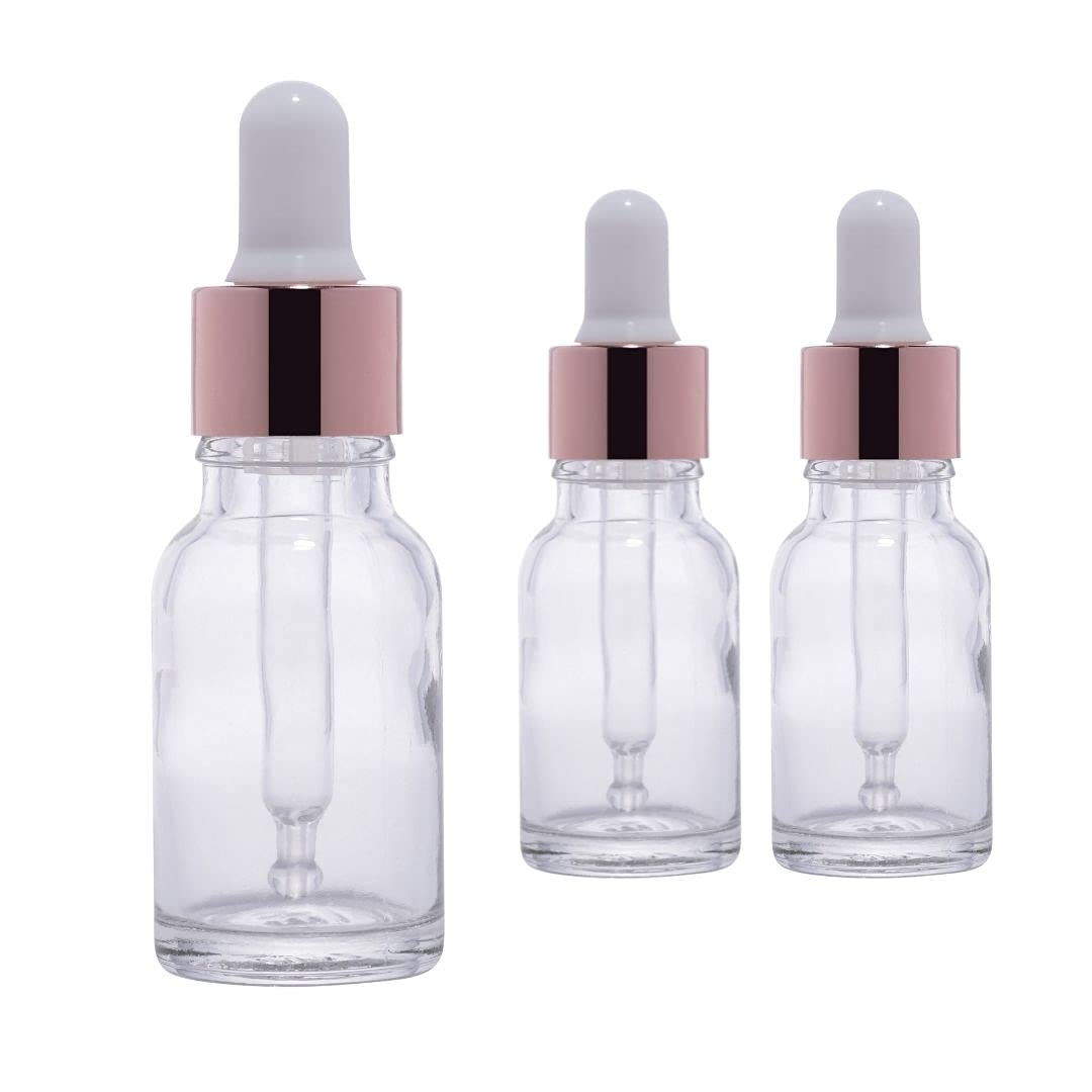 15ml Clear Round Glass Bottle with Glass Dropper & Rose Gold Ring - Essential Oil Bottle, DIY Perfume Container, Travel-Sized Liquid Storage - Perfect for Aromatherapy, Skincare, and Handmade Crafts