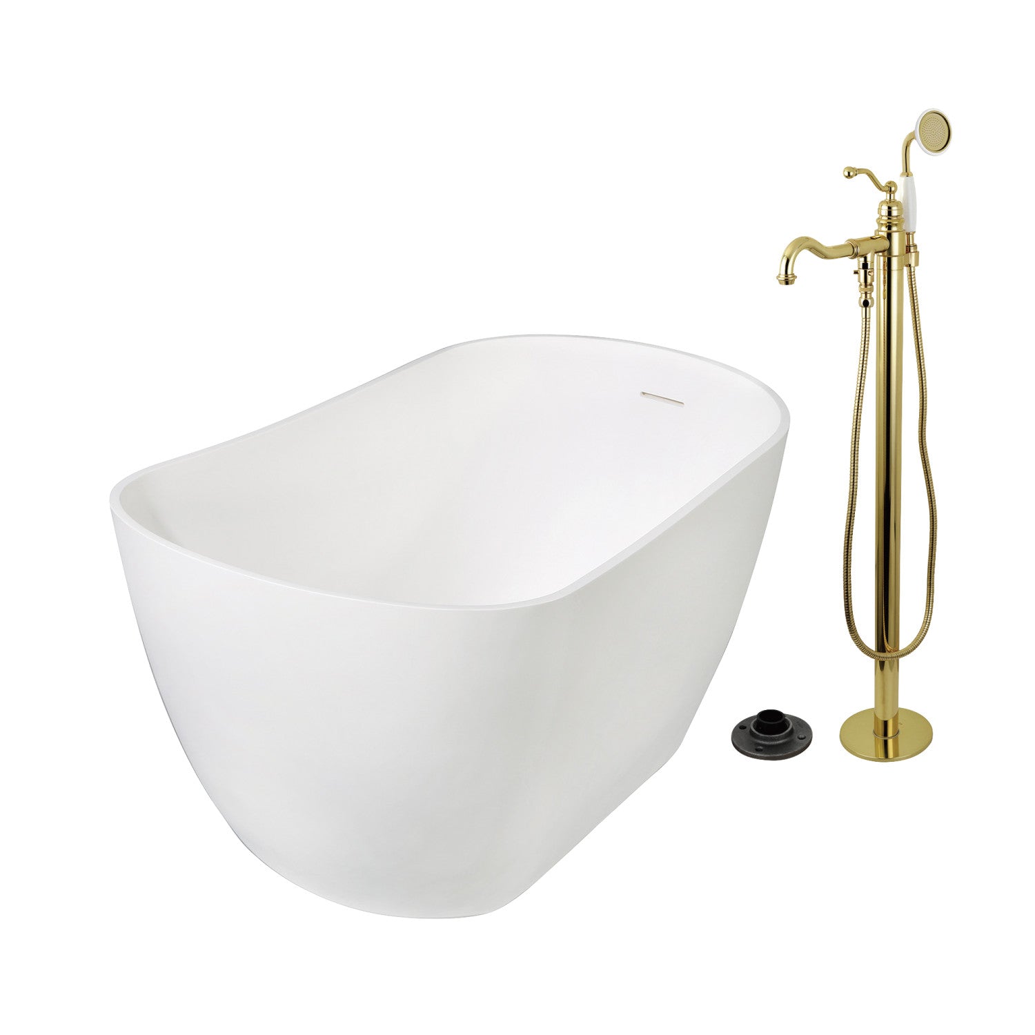 51 Inch Freestanding Oval Bathtub with Faucet Combo - Solid Surface Slipper Tub in Polished Brass for Luxury Bathroom | Arcticstone KRTSS5130132AL | Perfect for Spa Relaxation & Modern Home Decor