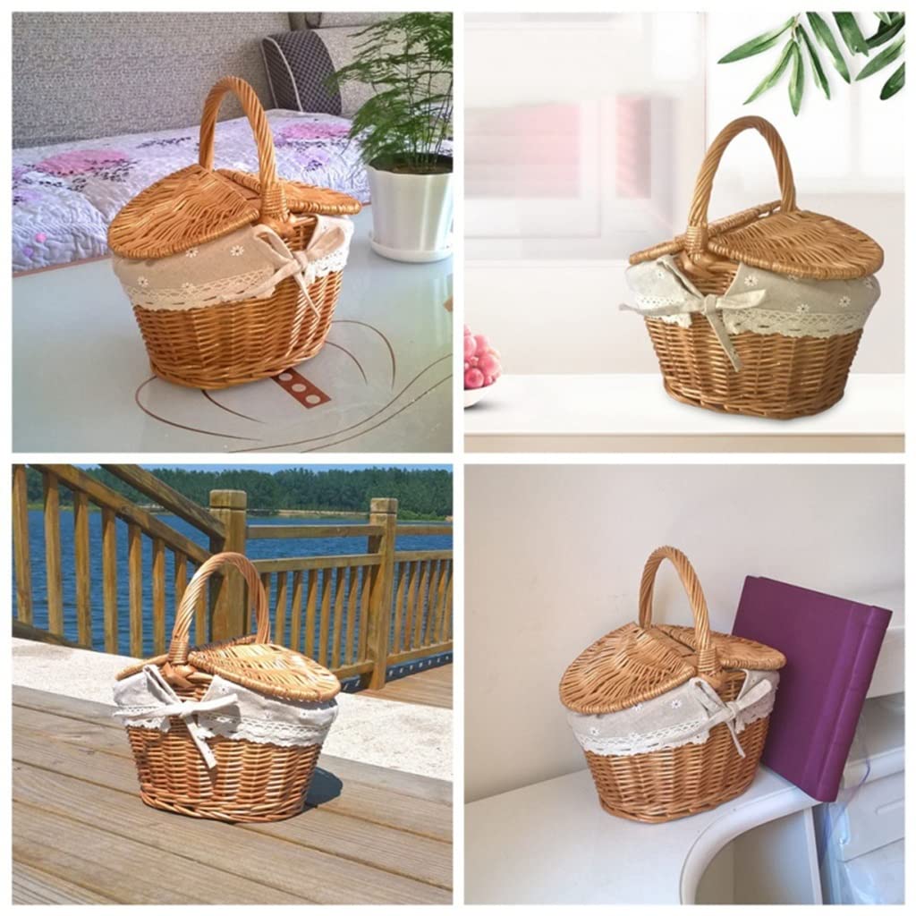 Premium Woven Wicker Picnic Basket with Lid - Insulated Camping, Beach & Outdoor Picnic Basket for Food, Fruit & Wine Storage - Perfect for Picnics, BBQs & Travel