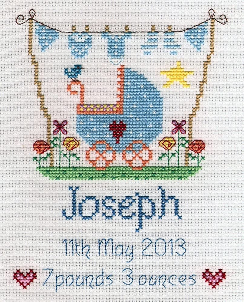 New Baby Boy Cross Stitch Kit Sampler - DIY Embroidery Starter Set for Beginners - Perfect for Baby Showers, Nursery Decor & Handmade Gifts