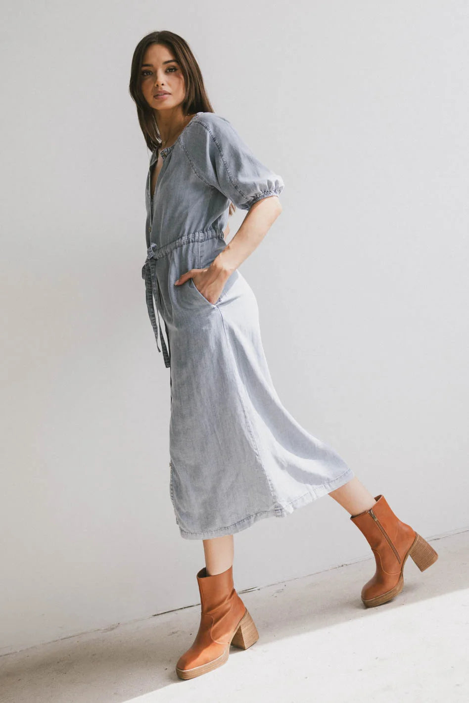 Marigold Denim Midi Dress for Women - Vintage Style Button Front Denim Skirt Dress | Perfect for Casual Outings, Date Nights & Summer Fashion