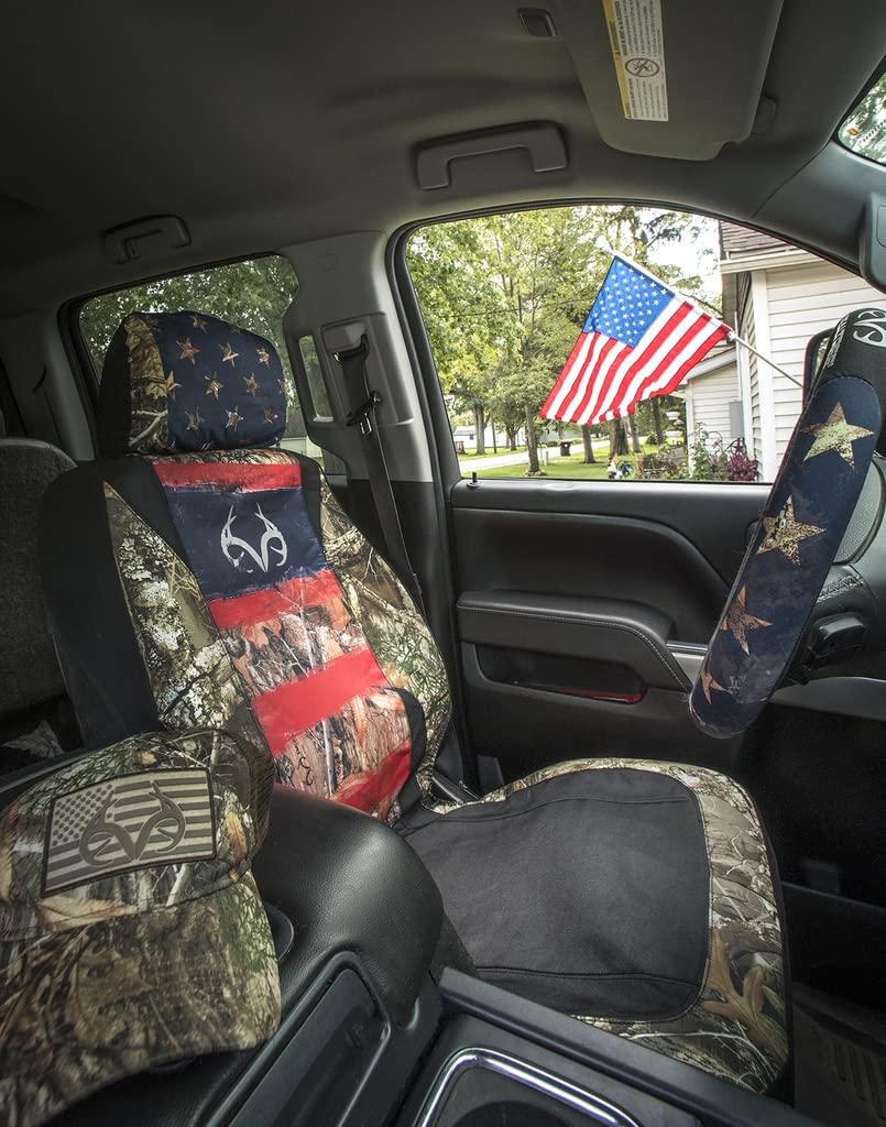 Realtree Camo Low Back Seat Cover - Waterproof Edge/Americana Design for Trucks, Cars & SUVs | Perfect for Hunting, Off-Roading & Outdoor Adventures