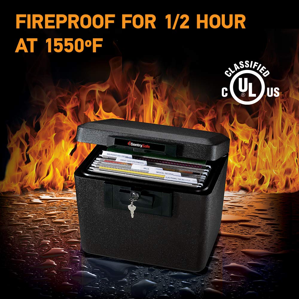 SentrySafe 1200 Fireproof Security Box with Key Lock - 0.18 Cubic Feet, Black & 1170 Fireproof Safe Box - 0.61 Cubic Feet - Document Protection for Home, Office, and Travel Use