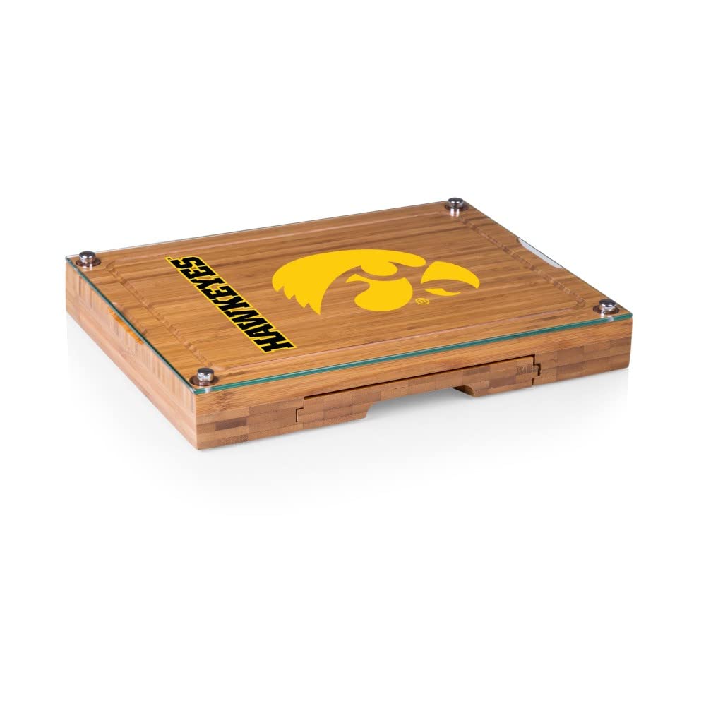 PICNIC TIME NCAA Concerto Glass Top Cheese Board and Knife Set - Bamboo Charcuterie Board with Glass Top Cutting Board for Entertaining, Wine & Cheese Parties, Gifts, and Home Decor
