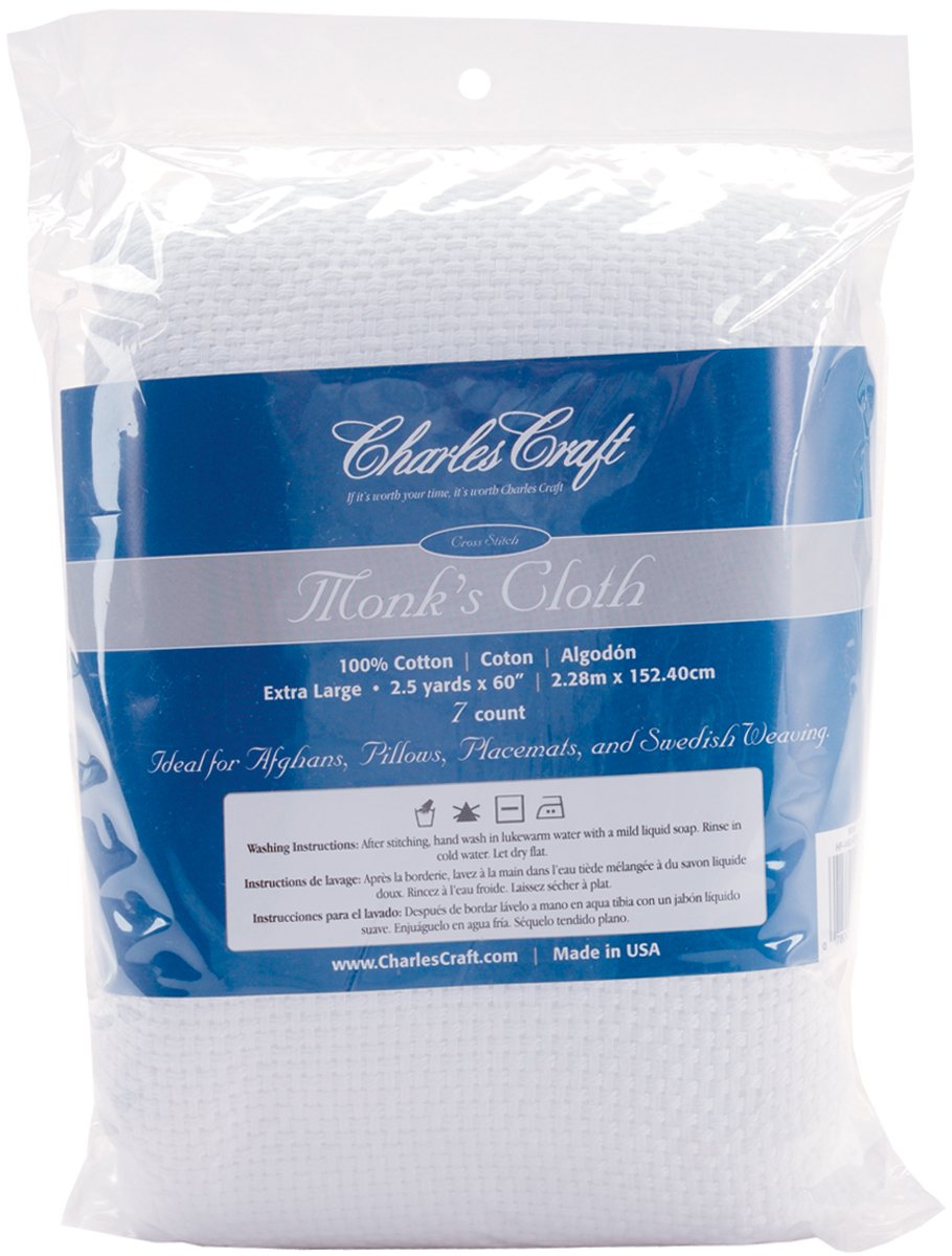 DMC Charles Craft Monk's Cloth Aida Fabric - 7 Count White - 60 Inch Wide for Needlepoint, Cross Stitch & Embroidery Projects