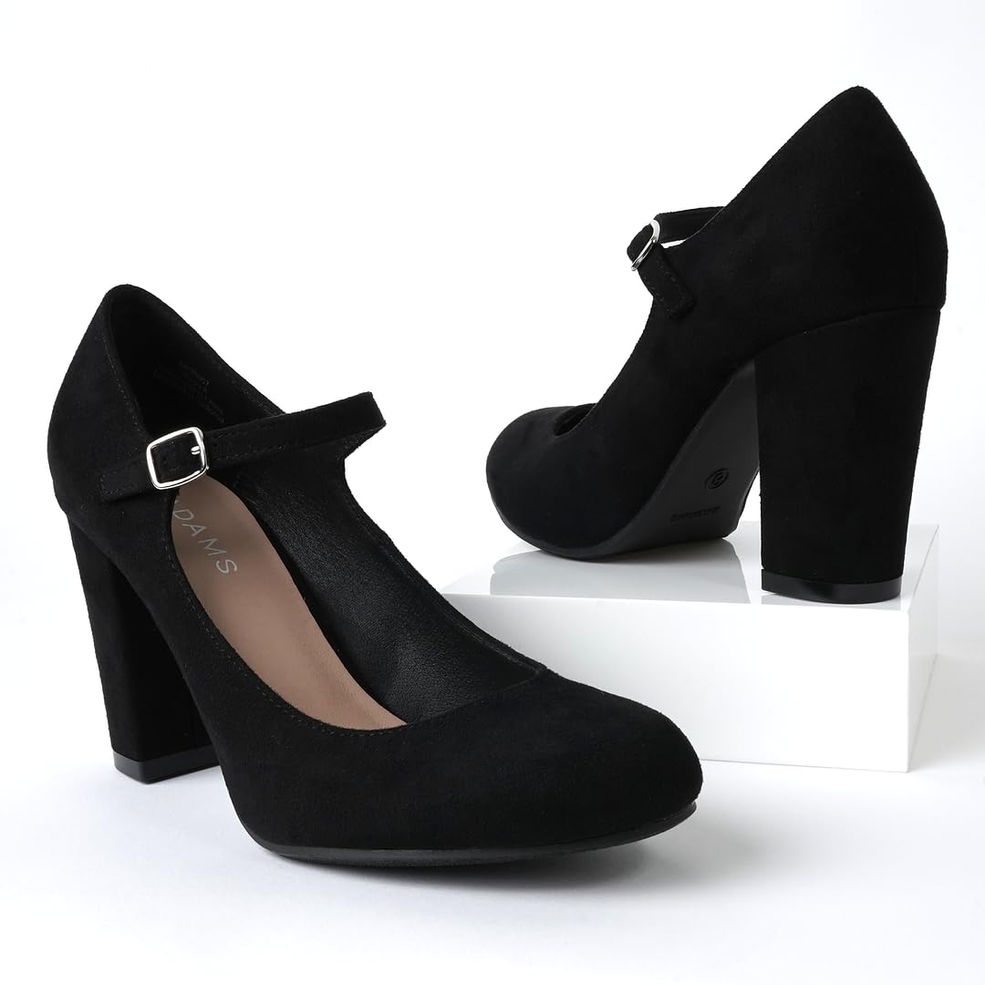 J.Adams Women's Round Toe Chunky High Heel Mary Jane Pumps - Comfortable Skippy Heels for Work, Party & Special Occasions
