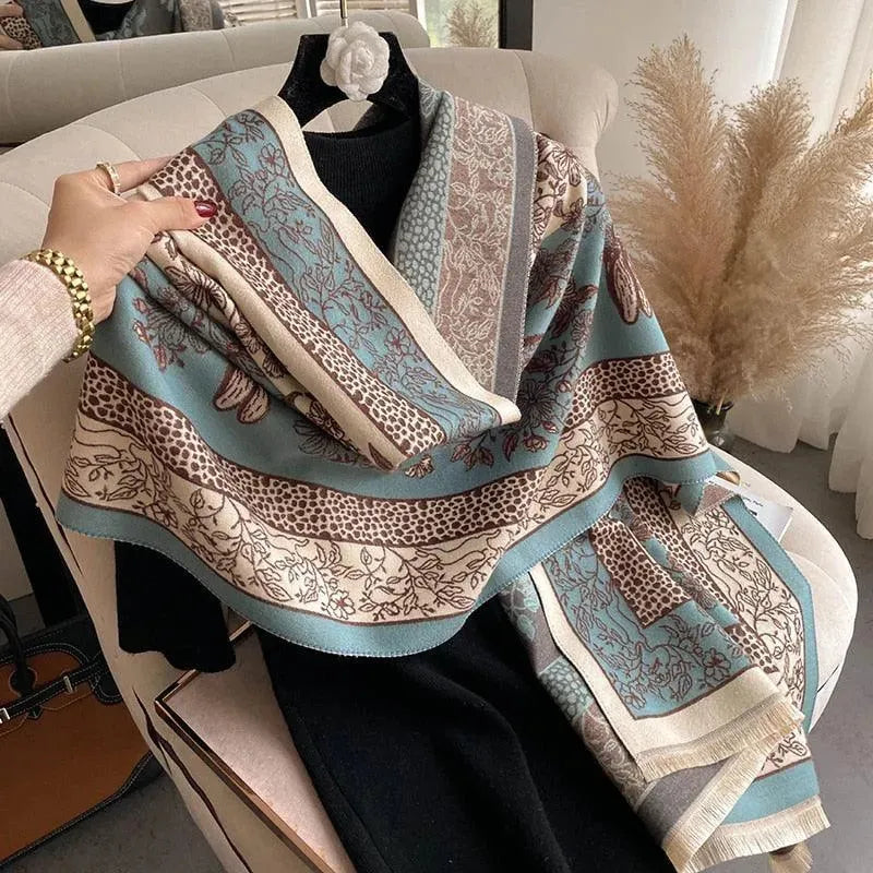 Luxury Double-Sided Cashmere Scarf for Women - Soft Wild Floral Print Shawl - Perfect for Winter, Office & Evening Events