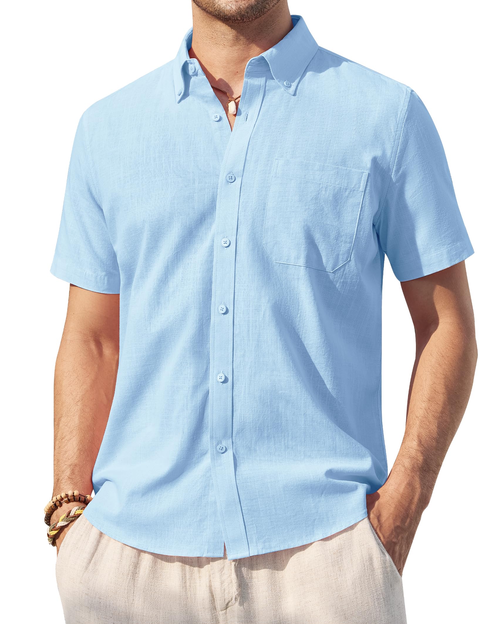 Gentle Men's Linen Shirt - Short Sleeve Casual Button Down Cotton Shirt with Collar | Breathable Summer Beach Wear for Outdoor Activities & Vacation