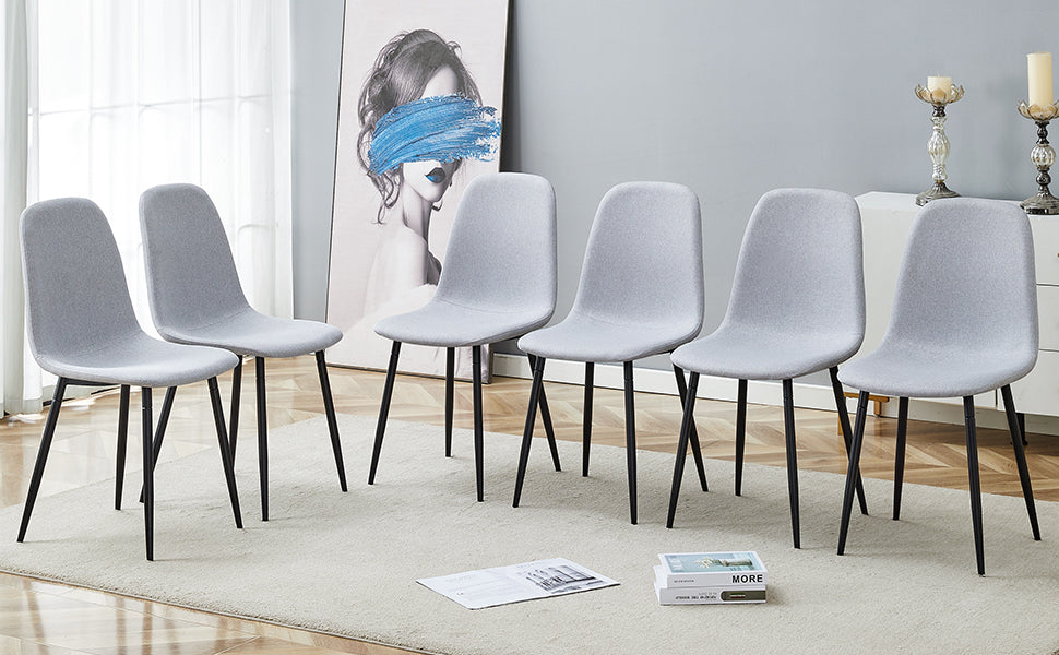 Comfortable Linen Cotton Dining Chair Set of 4 - Light Gray Modern Upholstered Chairs with Integrated Seat & Backrest for Kitchen, Dining Room & Home Decor