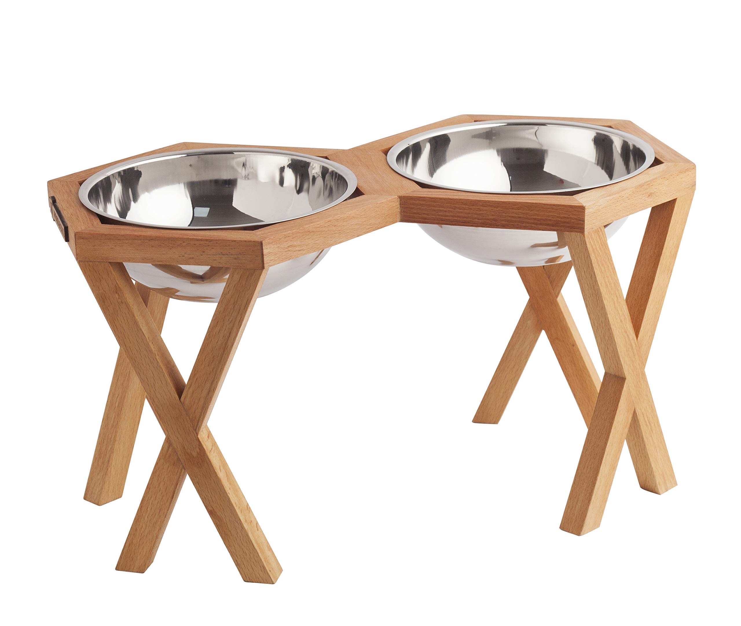 Elevated Dog and Cat Food Bowls Stand - Handmade Solid Wood Feeder with Stainless Steel Bowls for Raised Feeding - Perfect for Small, Medium, and Large Pets - Ideal for Home, Kitchen, or Outdoor Use