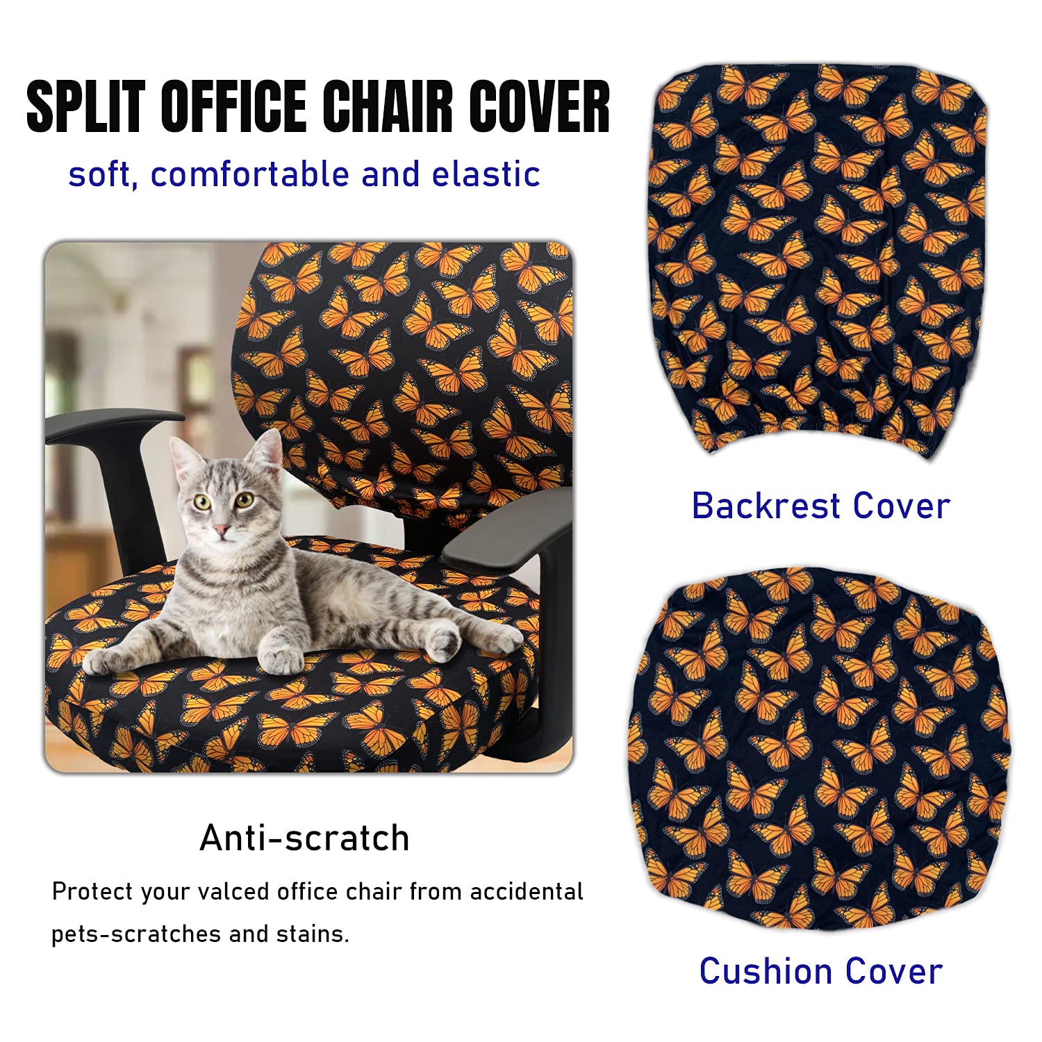 Stretchable Office Chair Cover - 2 Piece Waterproof Computer Desk Chair Seat Protector - Fits Swivel Chairs for Home & Office Use - Perfect for Spill Protection and Furniture Maintenance
